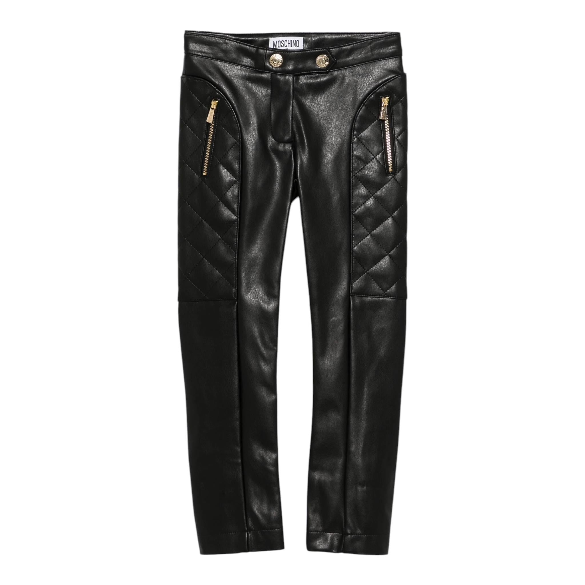 MOSCHINO pantalone in ecopelle tinta unita con zip in contrasto Nero per Bambina 018700 NERO MOSCHINO