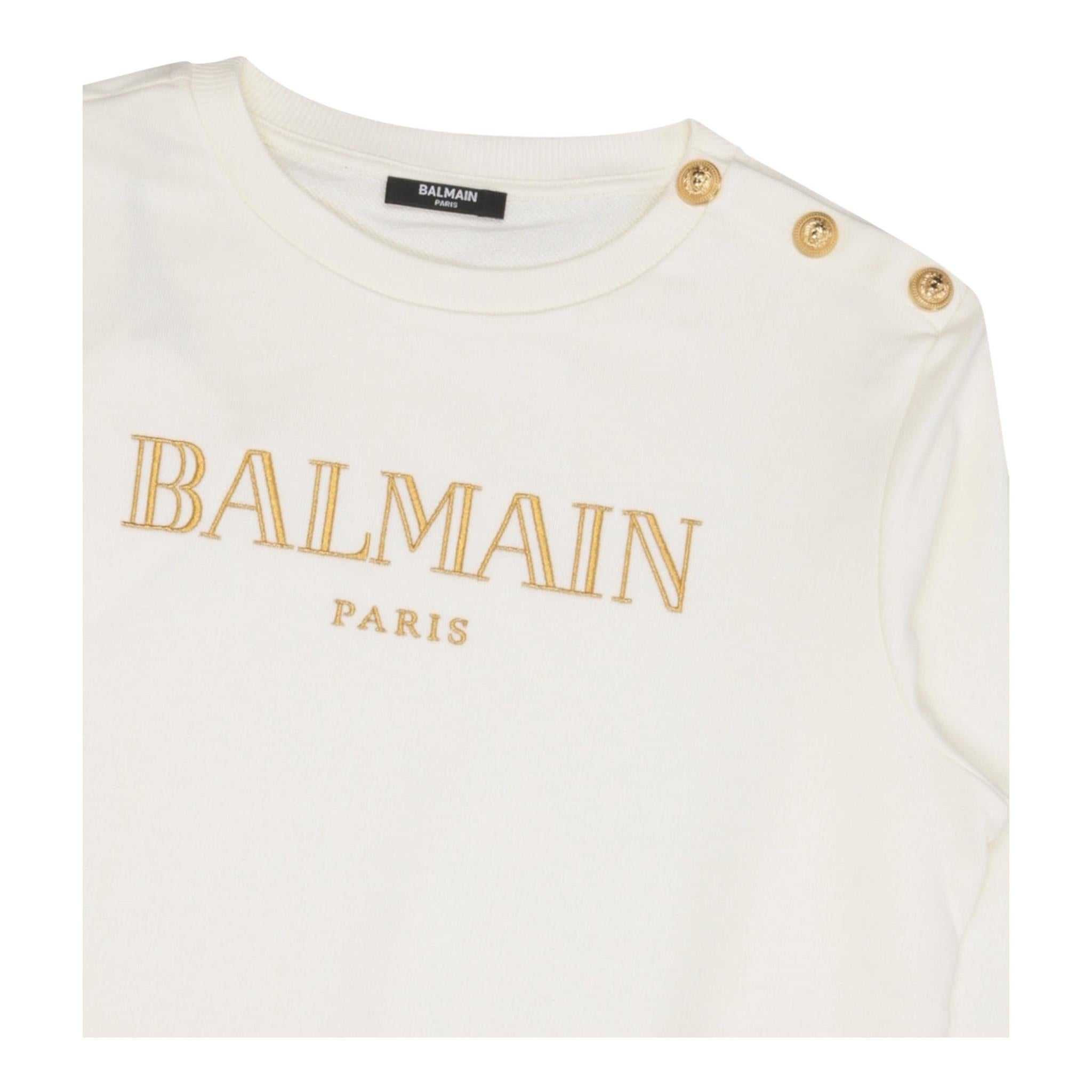 BALMAIN felpa girocollo tinta unita con stampa Panna per Bambina BV4B10 PANNA BALMAIN