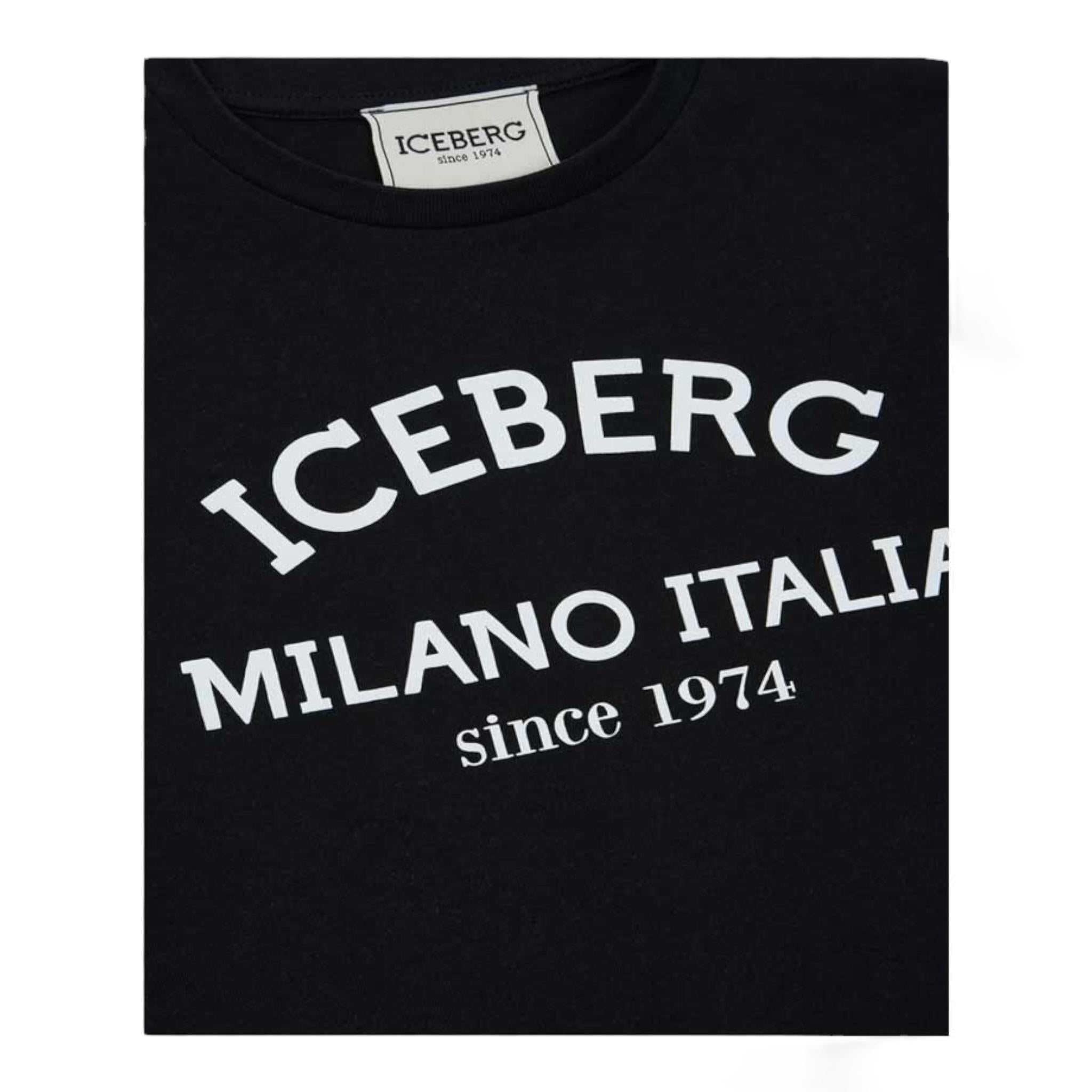 ICEBERG shirt tinta unita con stampa in contrasto Nero per Bambino TSICE5329JOXX NERO ICEBERG