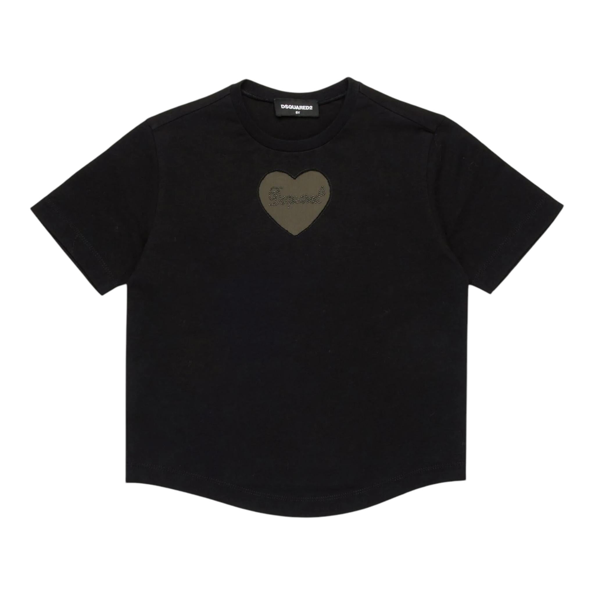 DSQUARED2 t-shirt girocollo tinta unita cn cuore Nero per Bambina DQ2576 NERO DSQUARED2