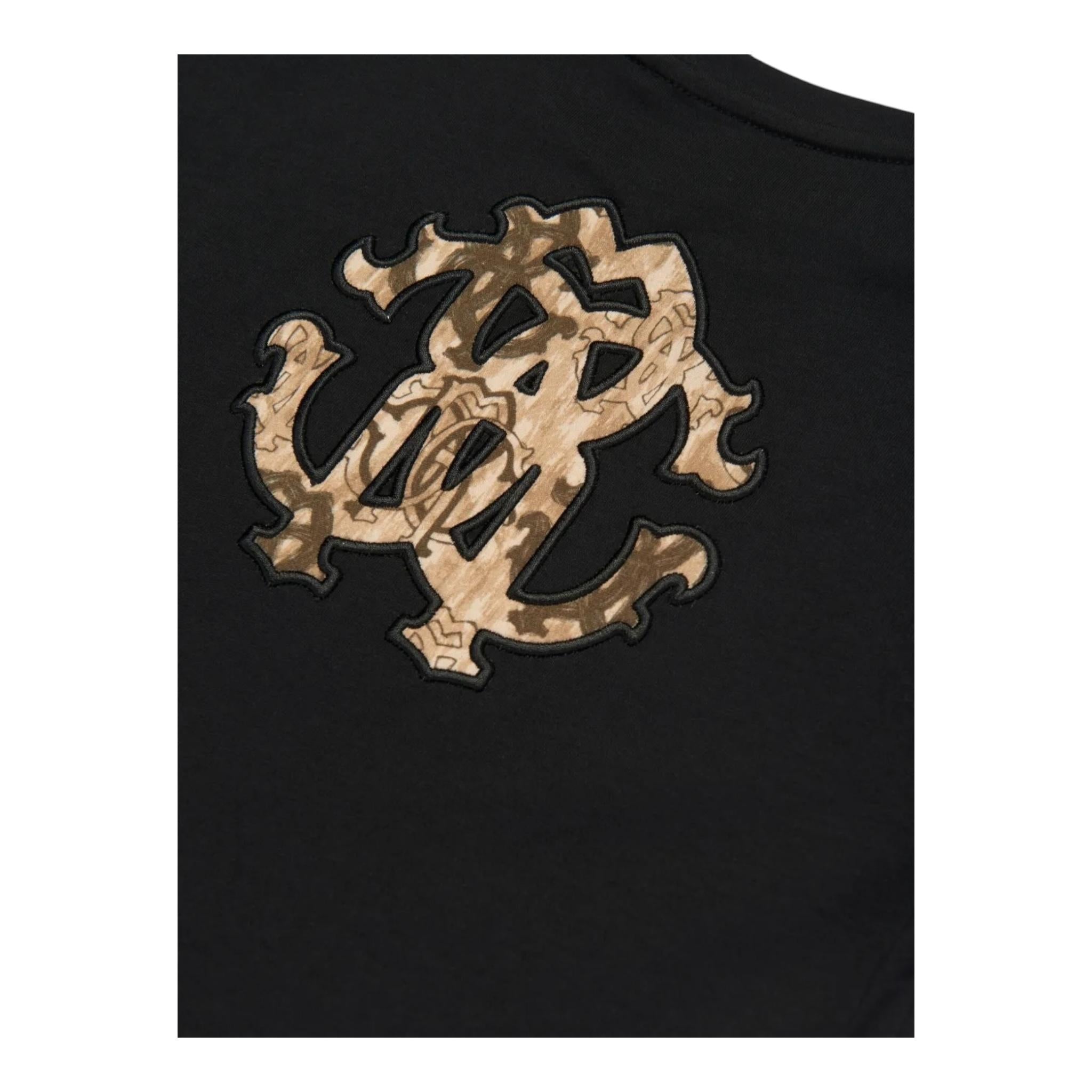ROBERTO CAVALLI t-shirt girocollo tinta unita con stampa in contrasto Nero per Bambino TJT60J NERO ROBERTO CAVALLI