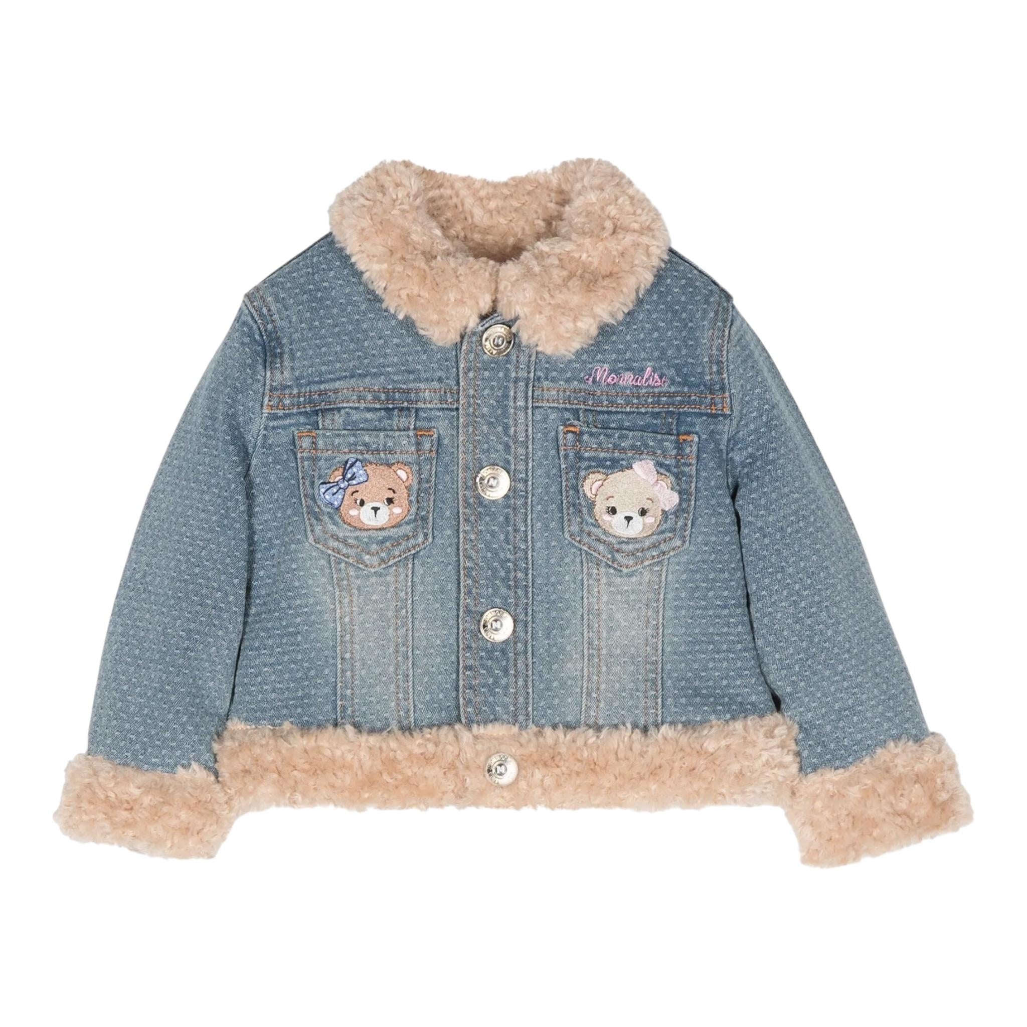 MONNALISA giubbino tinta unita in denim cn profili pelliccia Azzurro per Bambina 39D106J AZZURRO MONNALISA