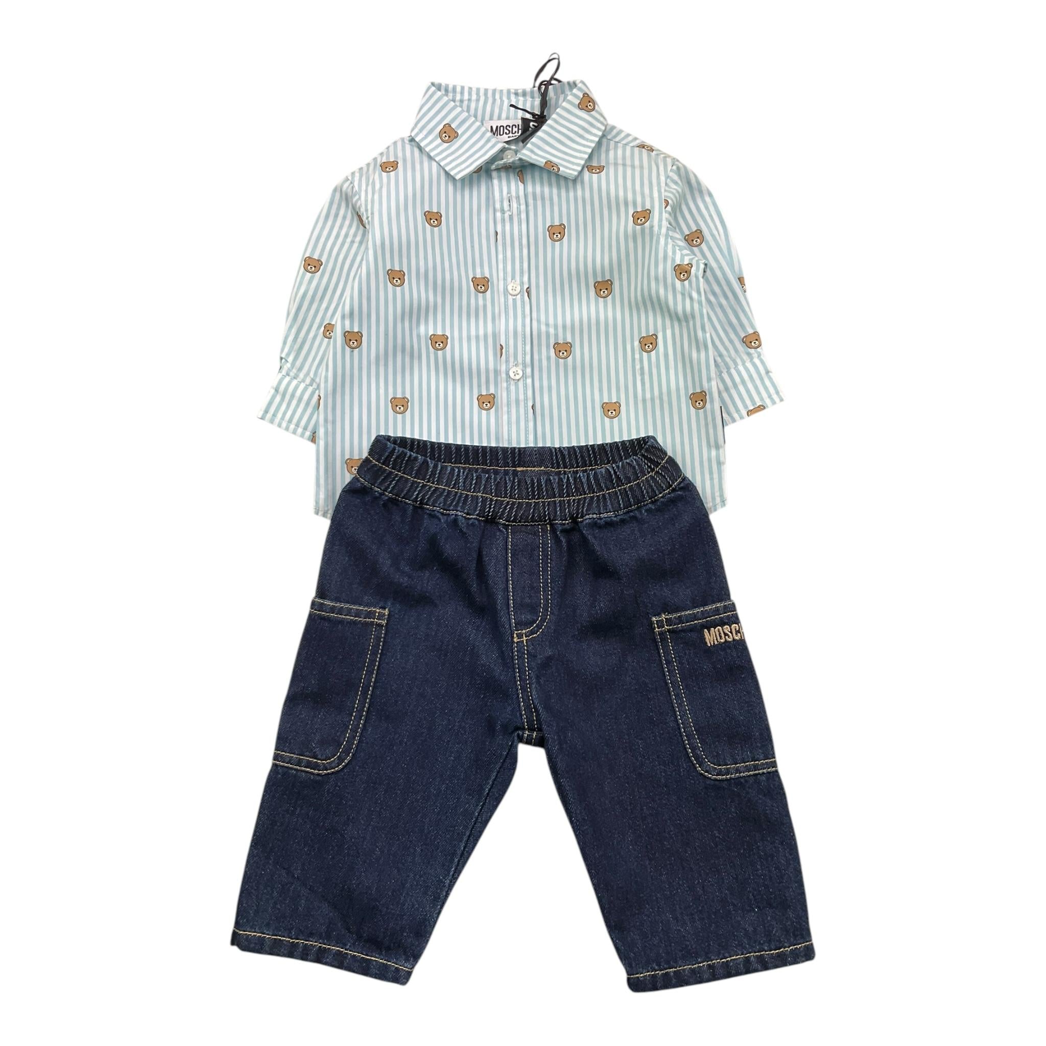 MOSCHINO completo 2pz bicolore camicia-jeans Azzurro per Neonato MUK057 AZZURRO MOSCHINO