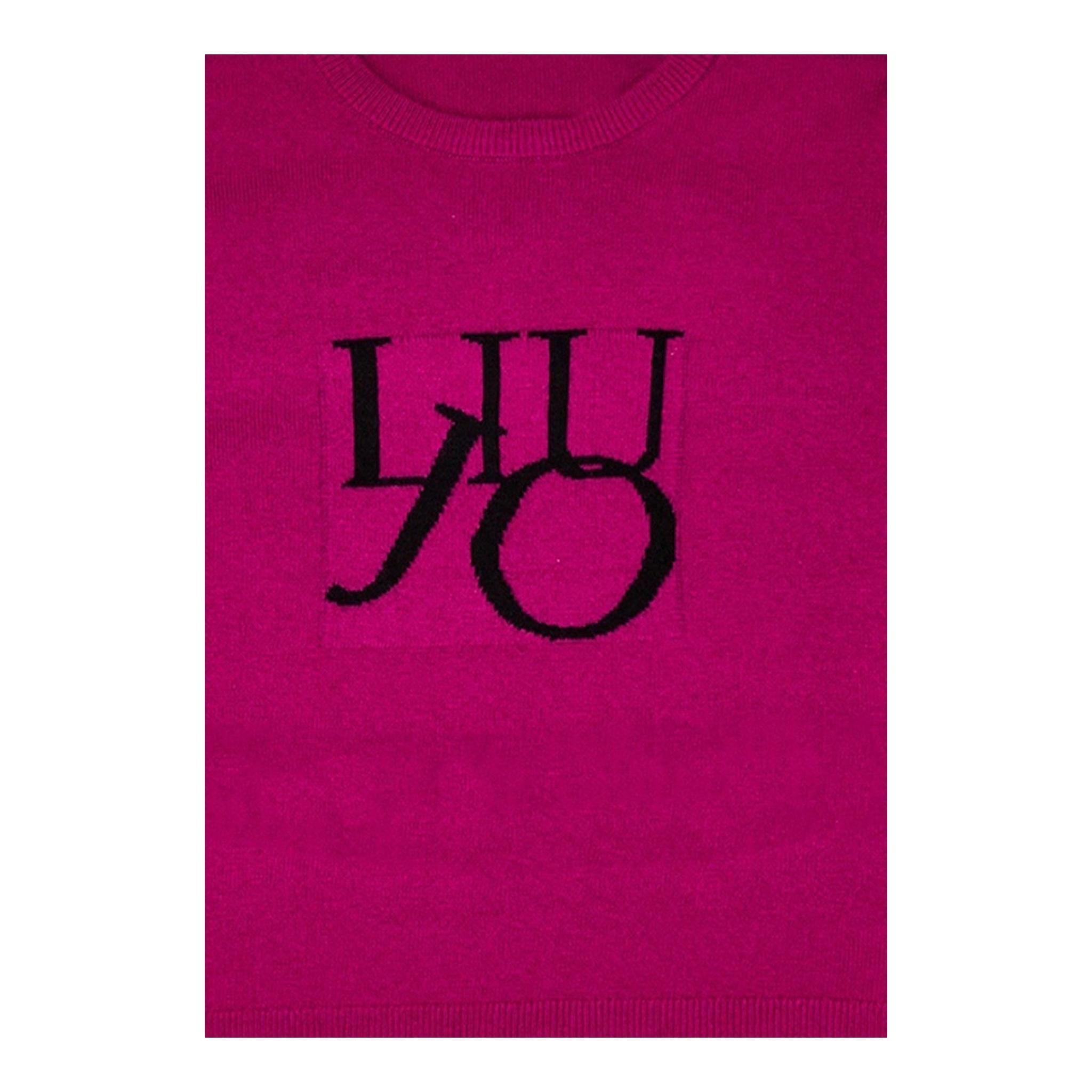 LIU JO maglia girocollo tinta unita con logo Fuxia per Bambina GF3061 FUXIA LIU JO