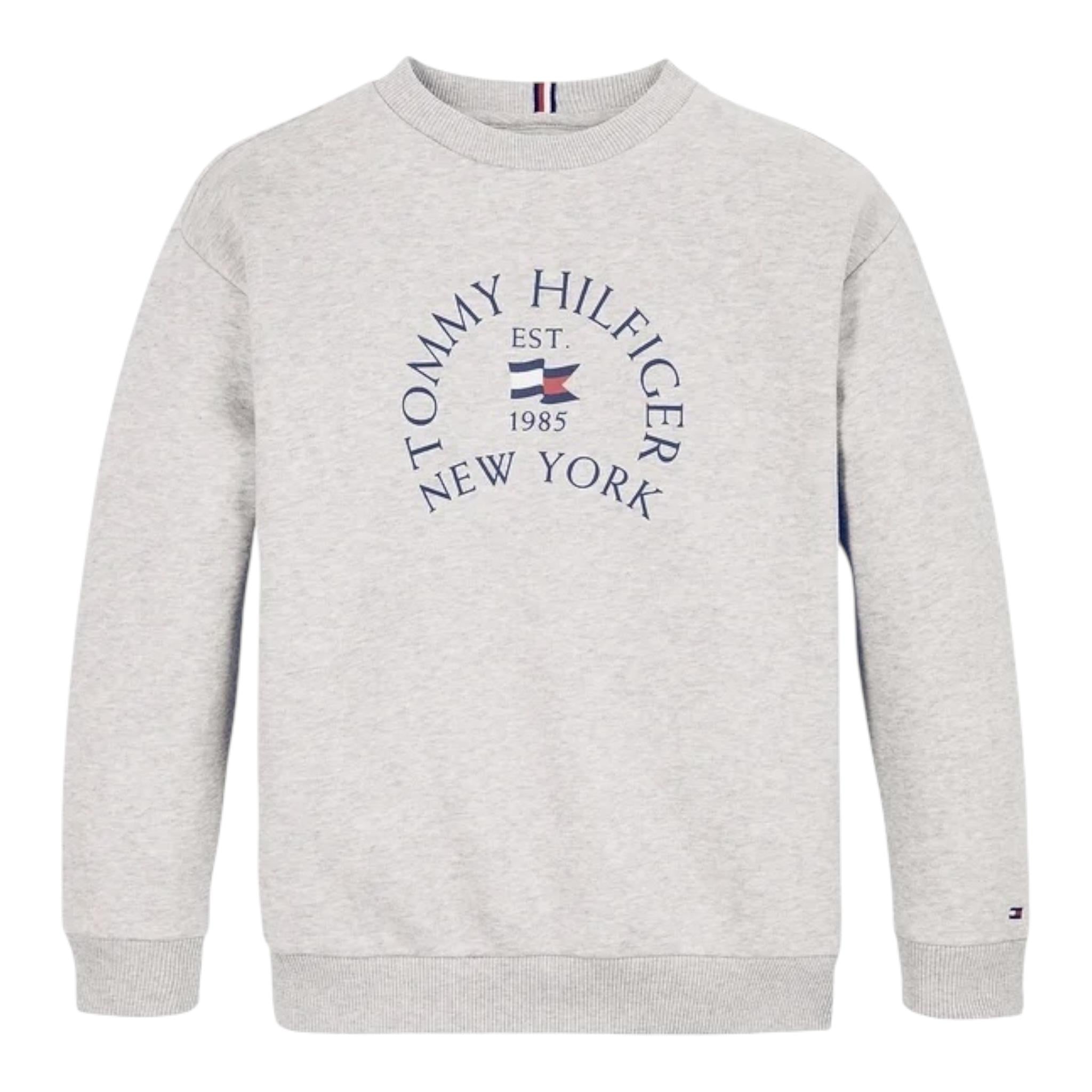 TOMMY HILFIGER felpa girocollo tinta unita con logo Grigio per Bambino KB0KB09192 GRIGIO TOMMY HILFIGER