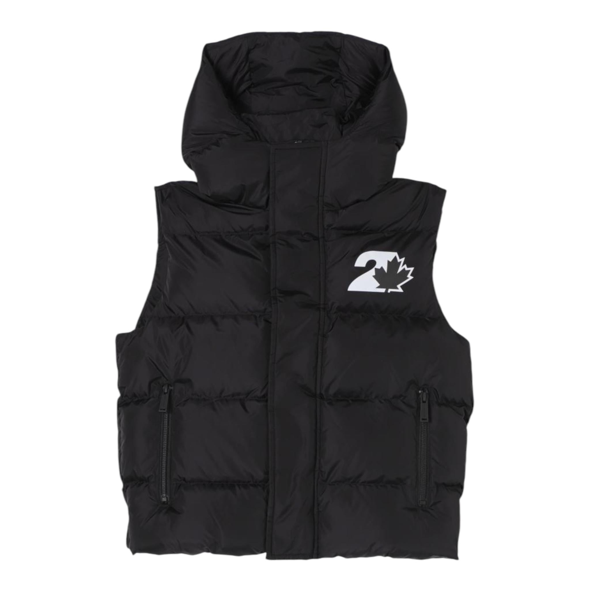 DSQUARED2 smanicato tinta unita con cappuccio e stampa logo Nero per Bambino DQ2448 NERO DSQUARED2
