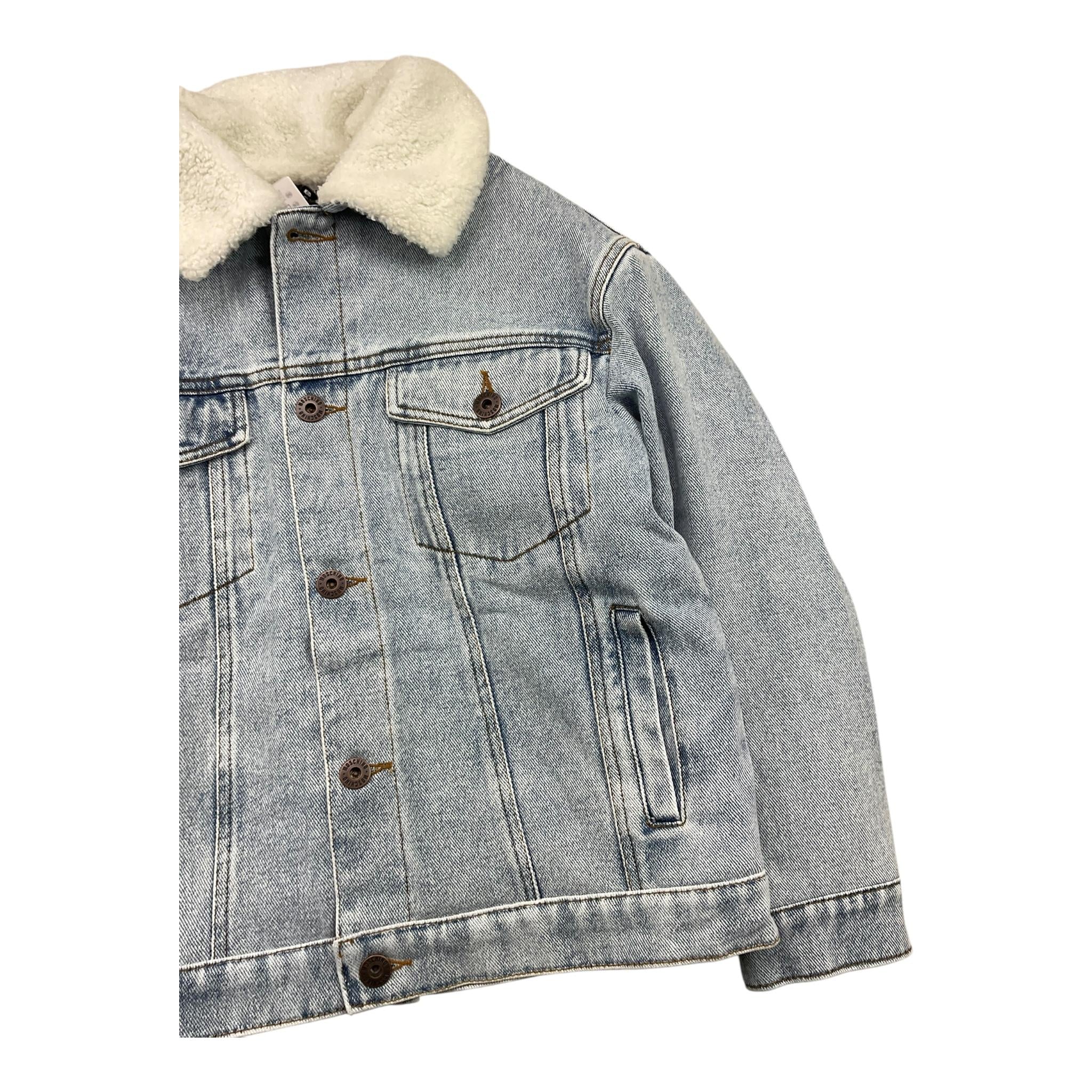 MOSCHINO giubbino in denim tinta unita con pelliccia e stampa Azzurro per Bambino HUS05C AZZURRO MOSCHINO