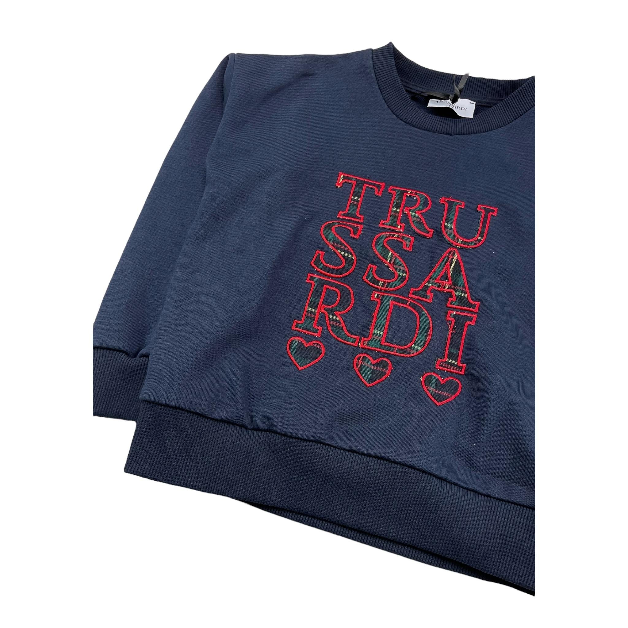 TRUSSARDI felpa chiusa girocollo tinta unita con logo Blu per Bambina TGA25050FE BLU TRUSSARDI
