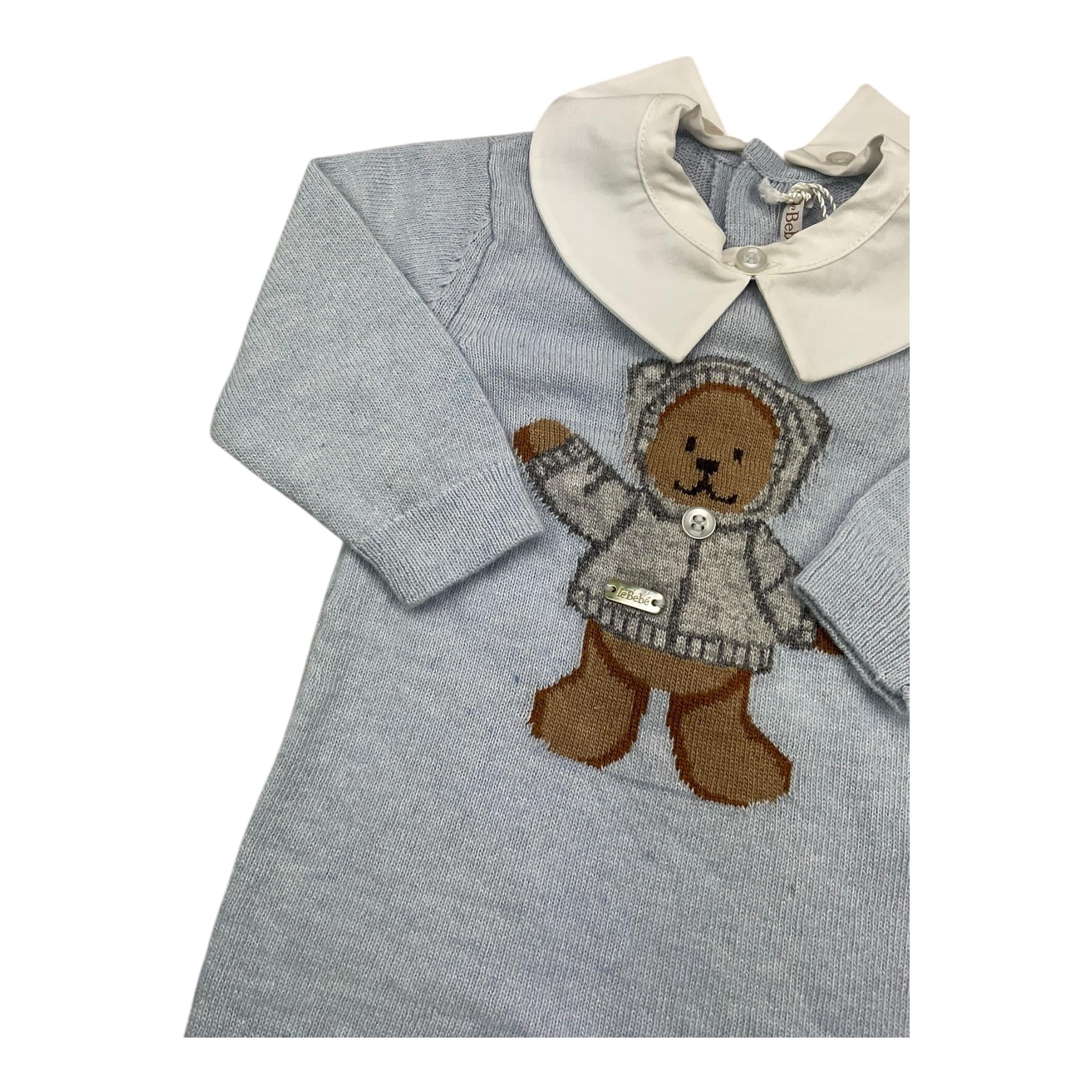 LE BEBE' tutina manica lunga tinta unita con orso Azzurro per Neonato LBB4290 AZZURRO LE BEBE'
