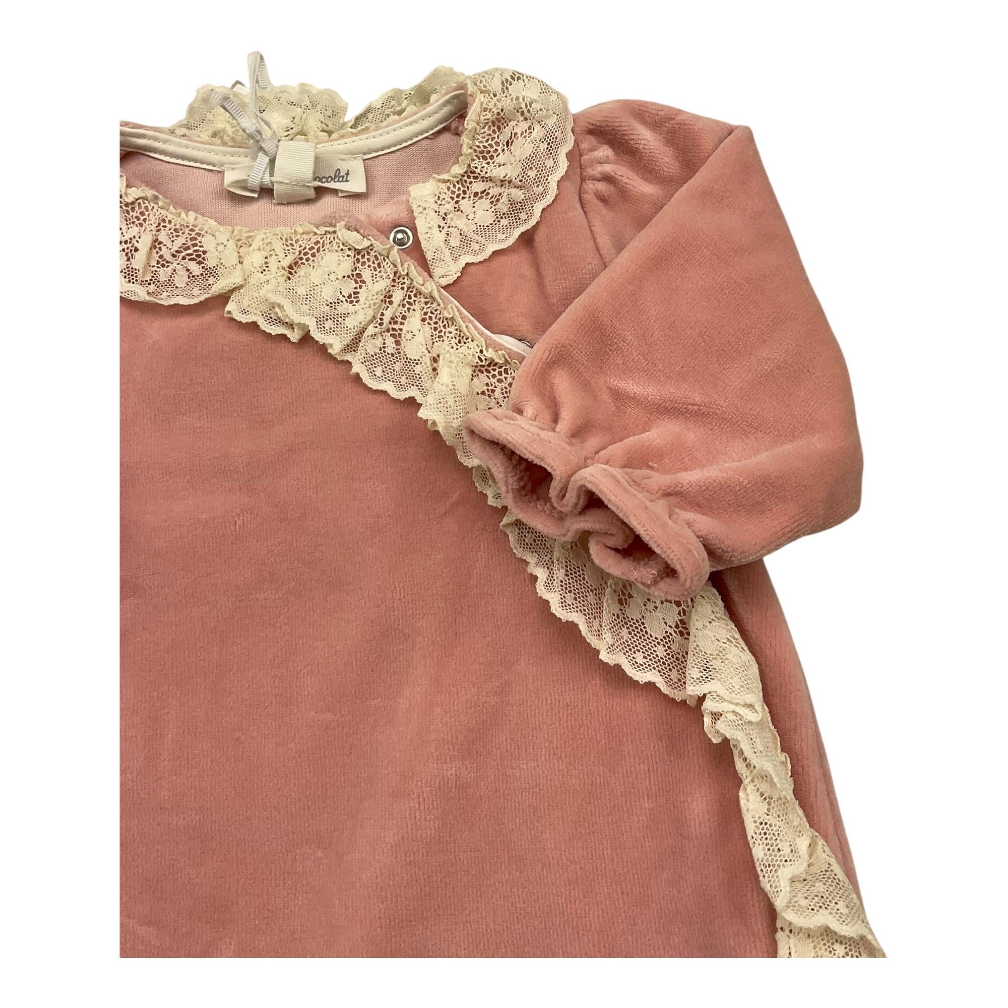 TARTINE ET CHOCOLAT tutina manica lunga tinta unita in ciniglia Rosa per Neonata TX54150 ROSA TARTINE ET CHOCOLAT