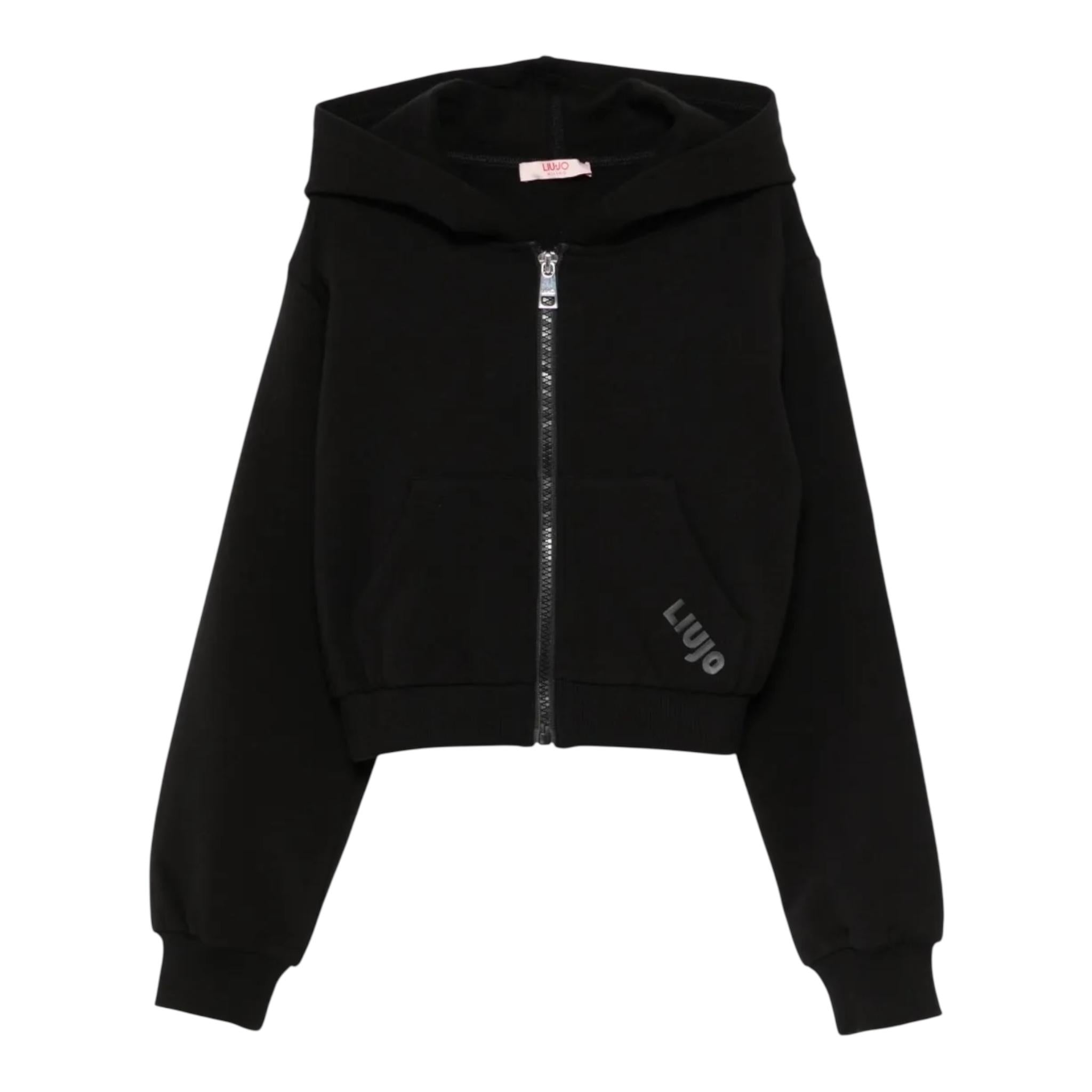 LIU JO felpa con zip e cappuccio tinta unita con logo Nero per Bambina GF4024 NERO LIU JO