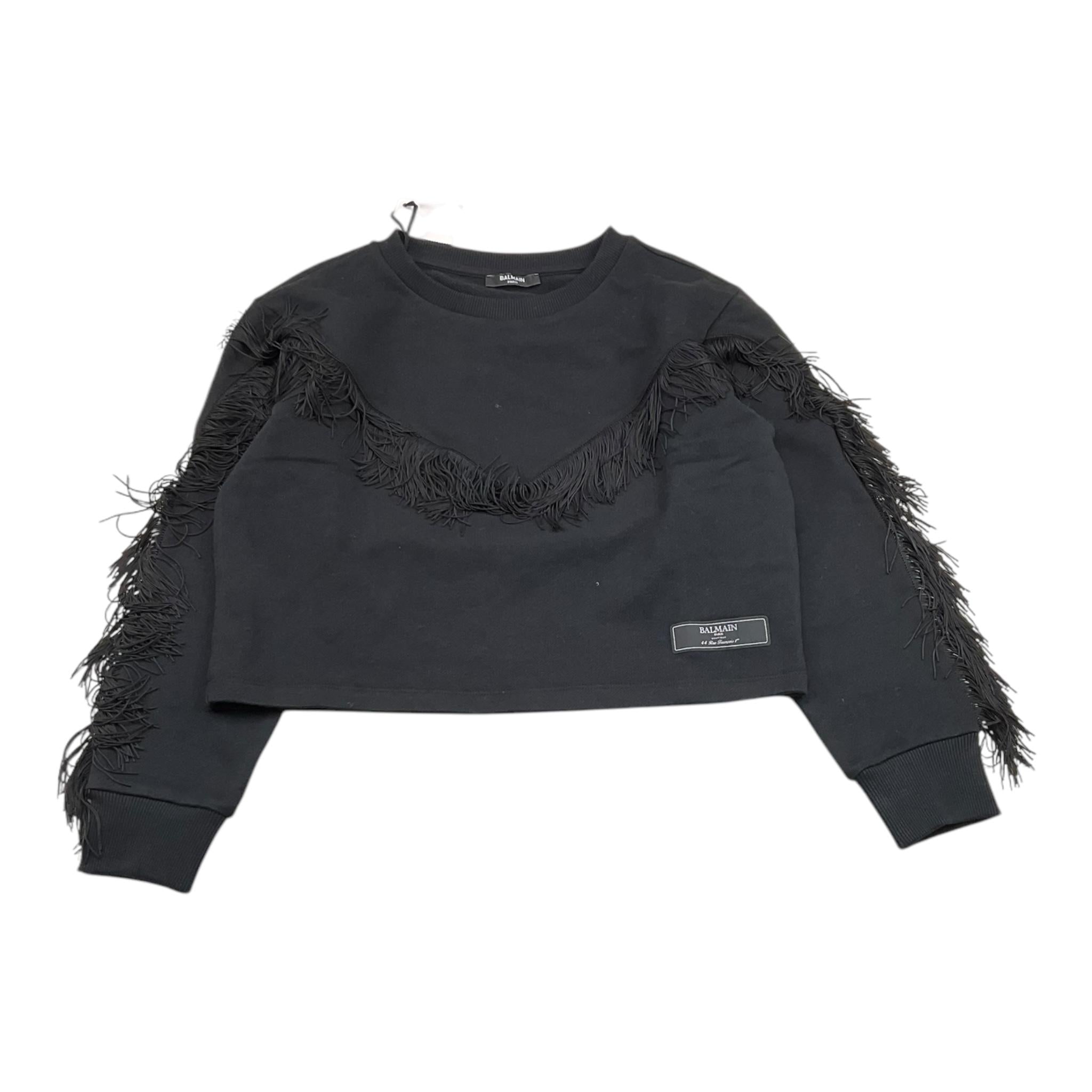 BALMAIN felpa tinta unita con frange Nero per Bambina BV4A30 NERO BALMAIN