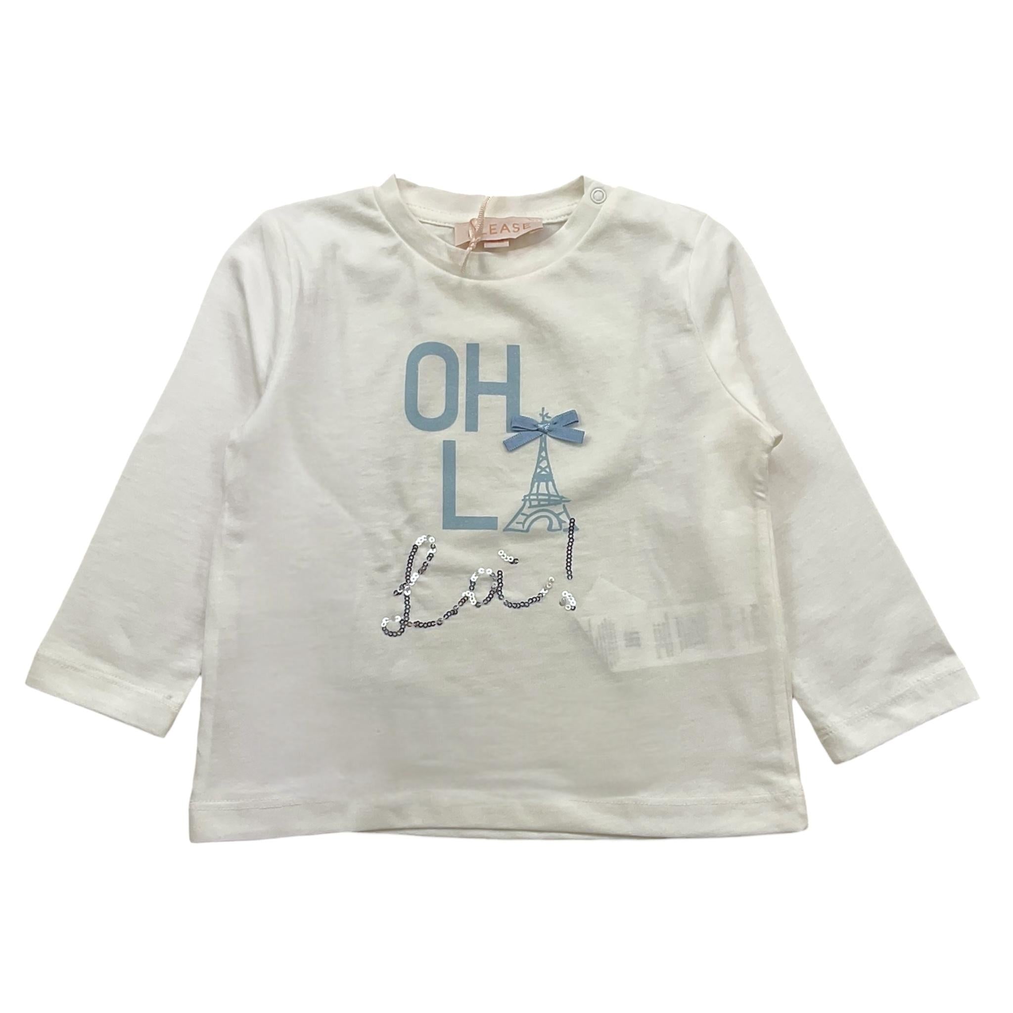 PLEASE shirt girocollo tinta unita con stampa Panna per Bambina ML07030G65J PANNA PLEASE