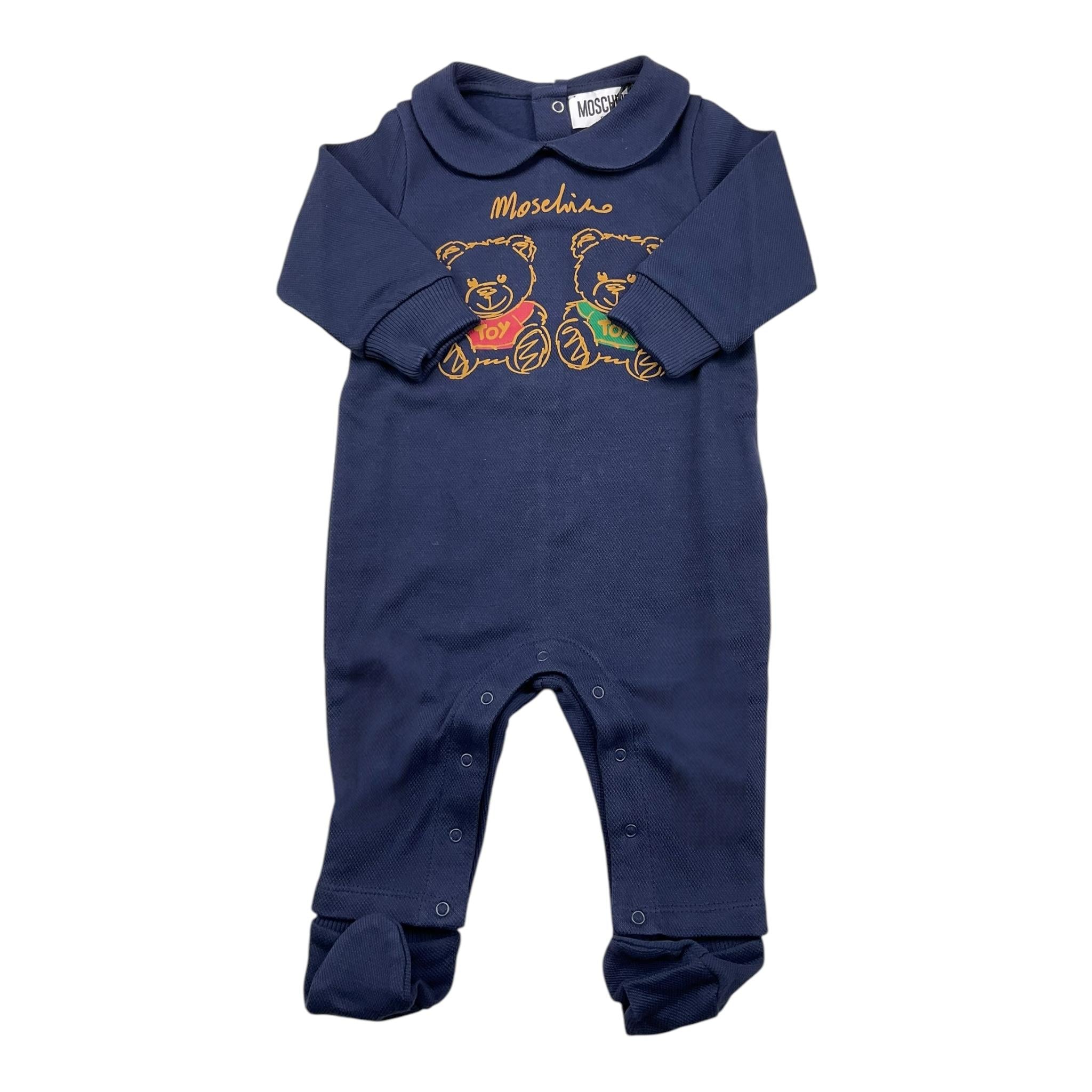 MOSCHINO tutina tinta unita manica lunga con stampa orso Blu per Neonato MMY066 BLU MOSCHINO