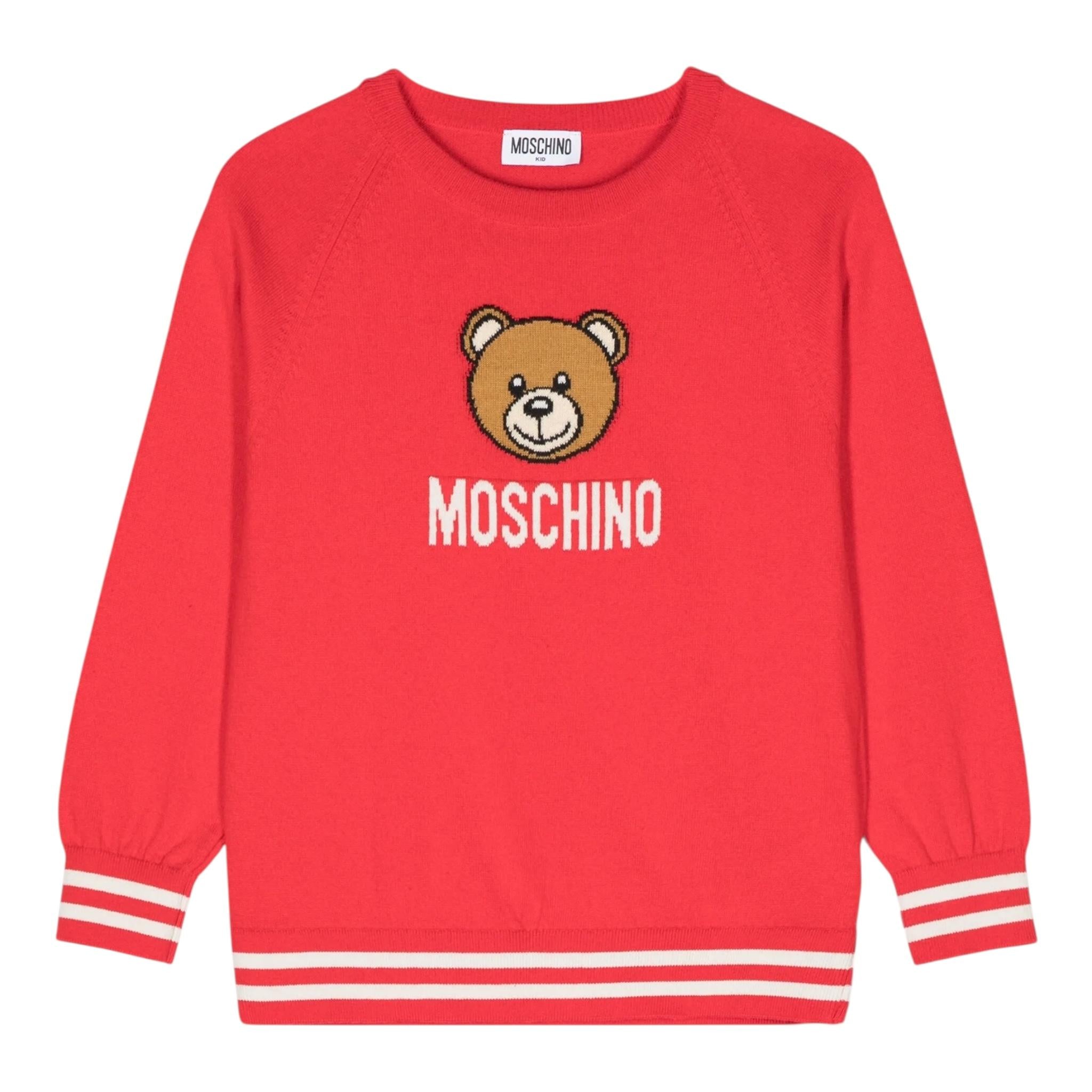 MOSCHINO maglia girocollo tinta unita con stampa orso Rosso per Bambino MYW00JXXJ ROSSO MOSCHINO