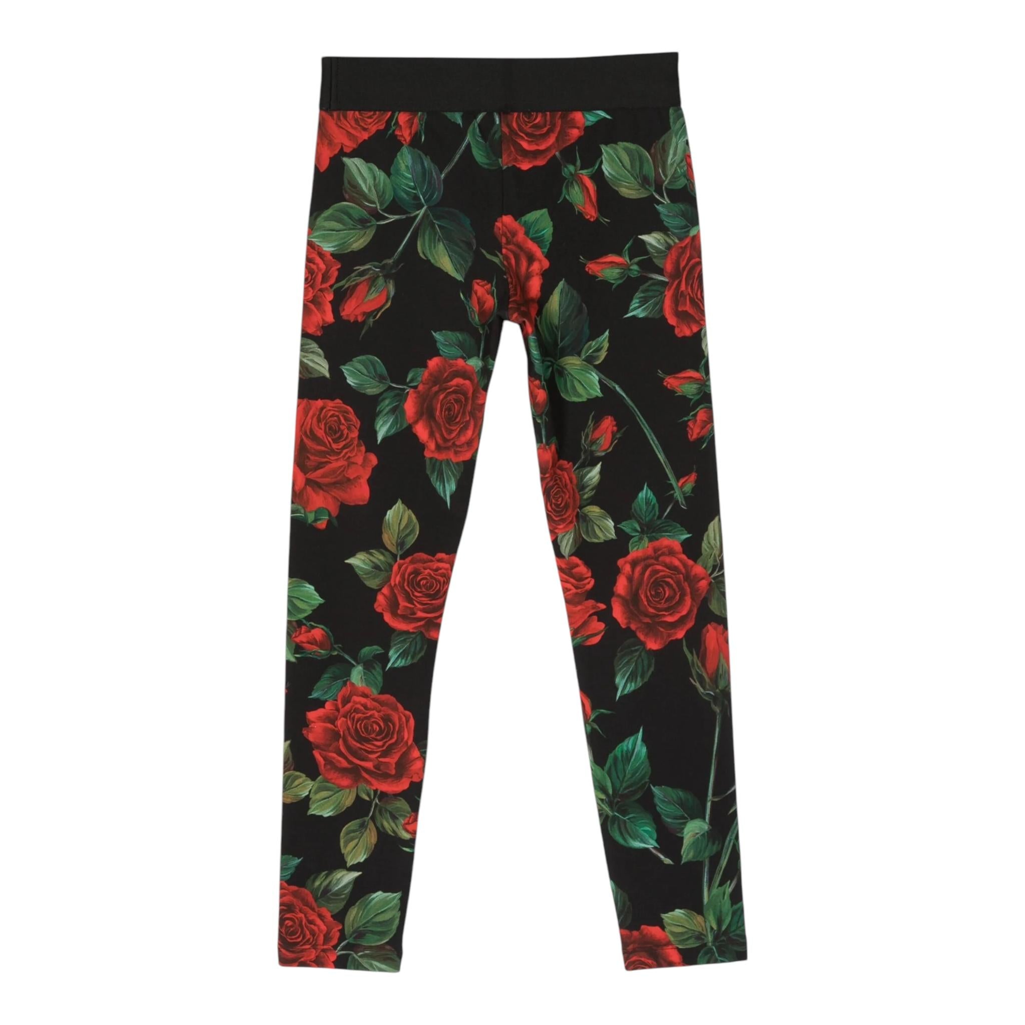 DOLCE & GABBANA leggins tinta unita con stampe rose Nero per Bambina L5JP3JFS NERO DOLCE & GABBANA