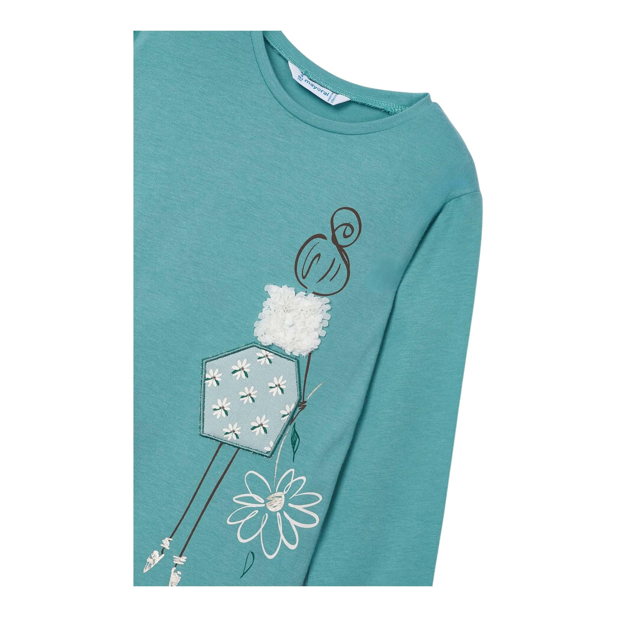 MAYORAL shirt girocollo tinta unita con stampa in contrasto Verde per Bambina 4073 VERDE MAYORAL