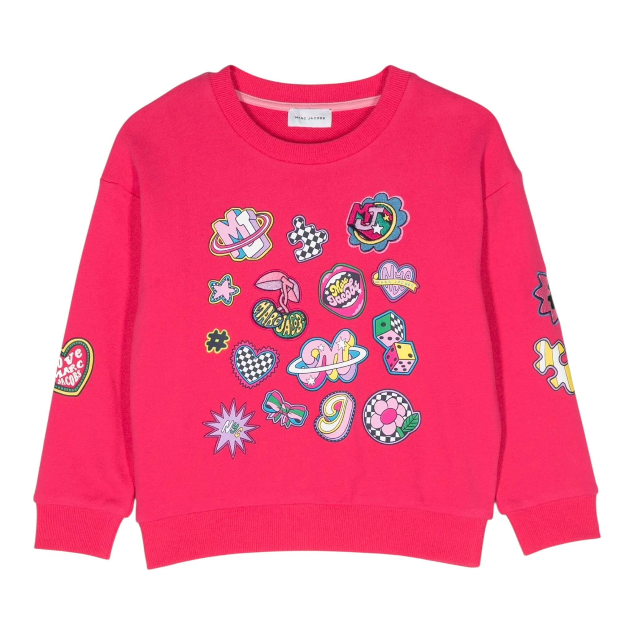 MARC JACOBS felpa chiusa girocollo tinta unita con stampe in contrasto Fuxia per Bambina W15685 FUXIA MARC JACOBS