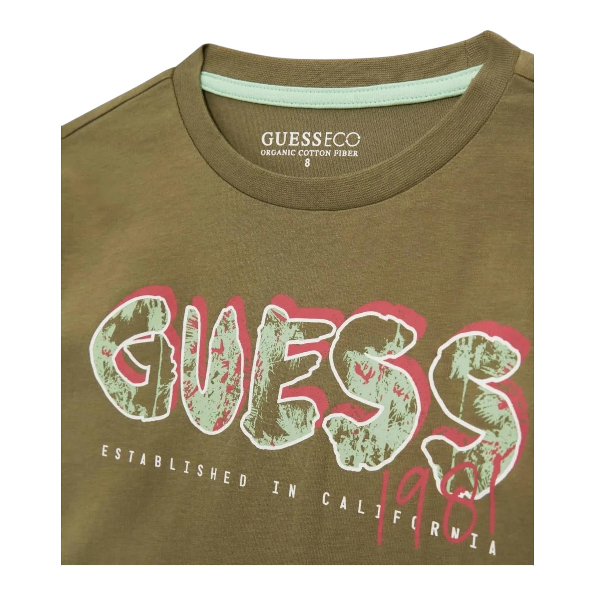 GUESS shirt girocollo tinta unita con logo Verde per Bambina L4YI21K8HM4 VERDE GUESS