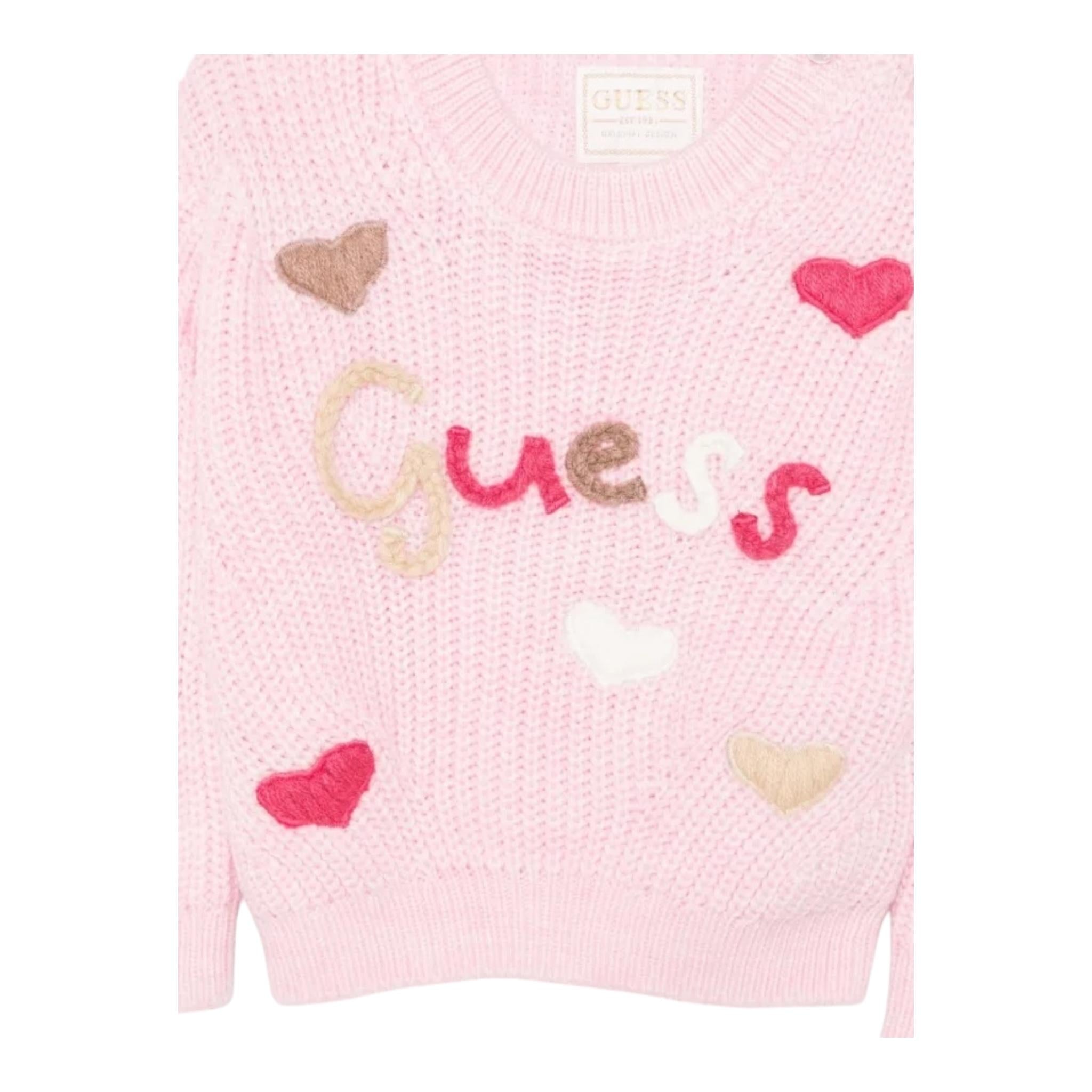 GUESS maglia gircollo tinta unita con ricami Rosa per Bambina K4BR01Z3IC0 ROSA GUESS