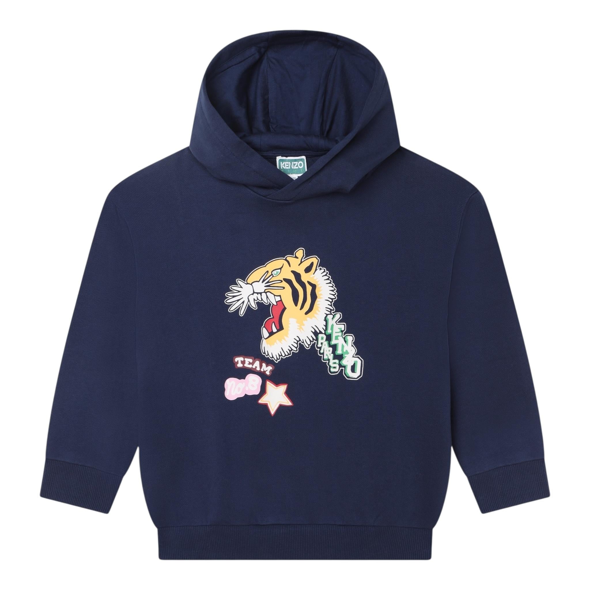 KENZO felpa chiusa con cappuccio tinta unita con stampa in contrasto Blu per Bambino K15693 BLU KENZO