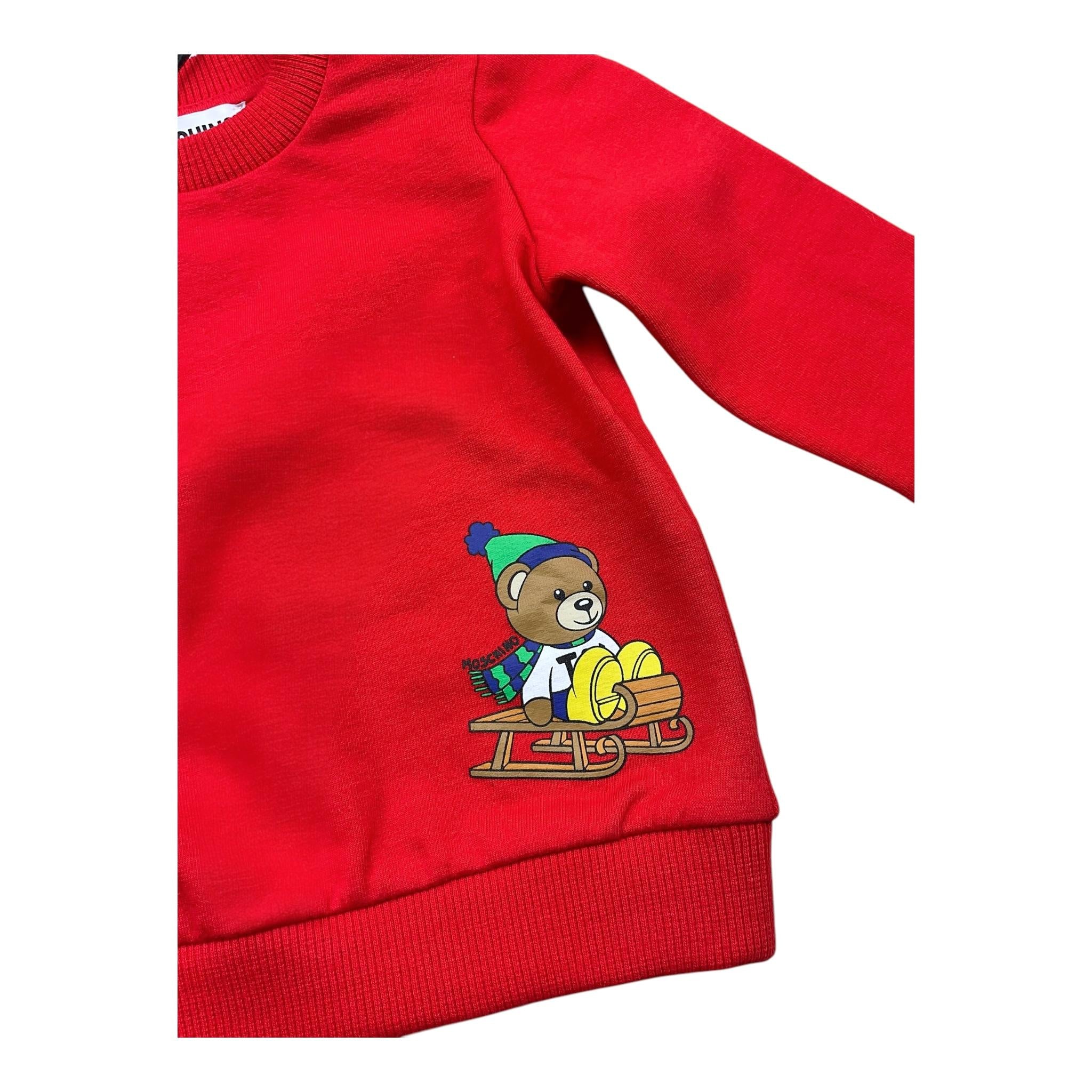 MOSCHINO felpa chiusa girocollo tinta unita con stampa in contrasto Rosso per Neonato M6F04Q ROSSO MOSCHINO