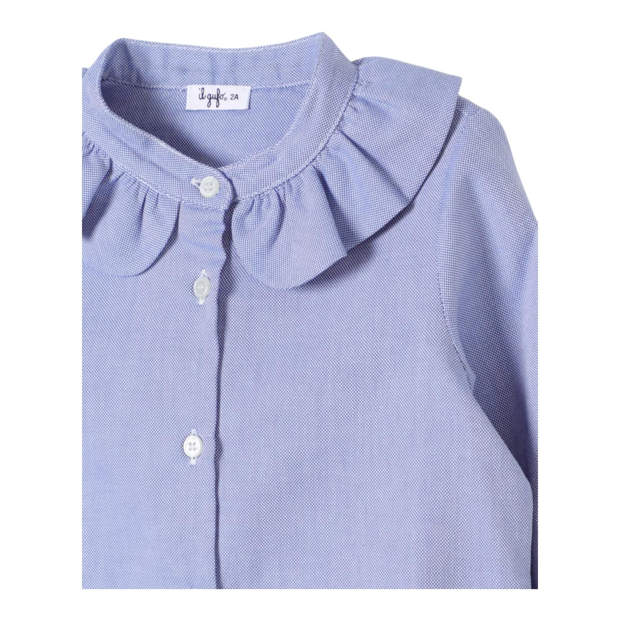 IL GUFO camicia manica lunga con colletto rouches Blu per Bambina A24CL239C0052 BLU IL GUFO