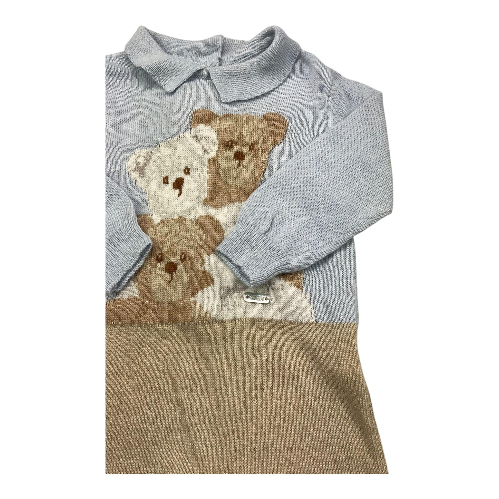 LE BEBE' tutina in maglia bicolore cn ricami orsi Azzurro/beige per Neonato LBB5102 AZZURRO/BEIGE LE BEBE'