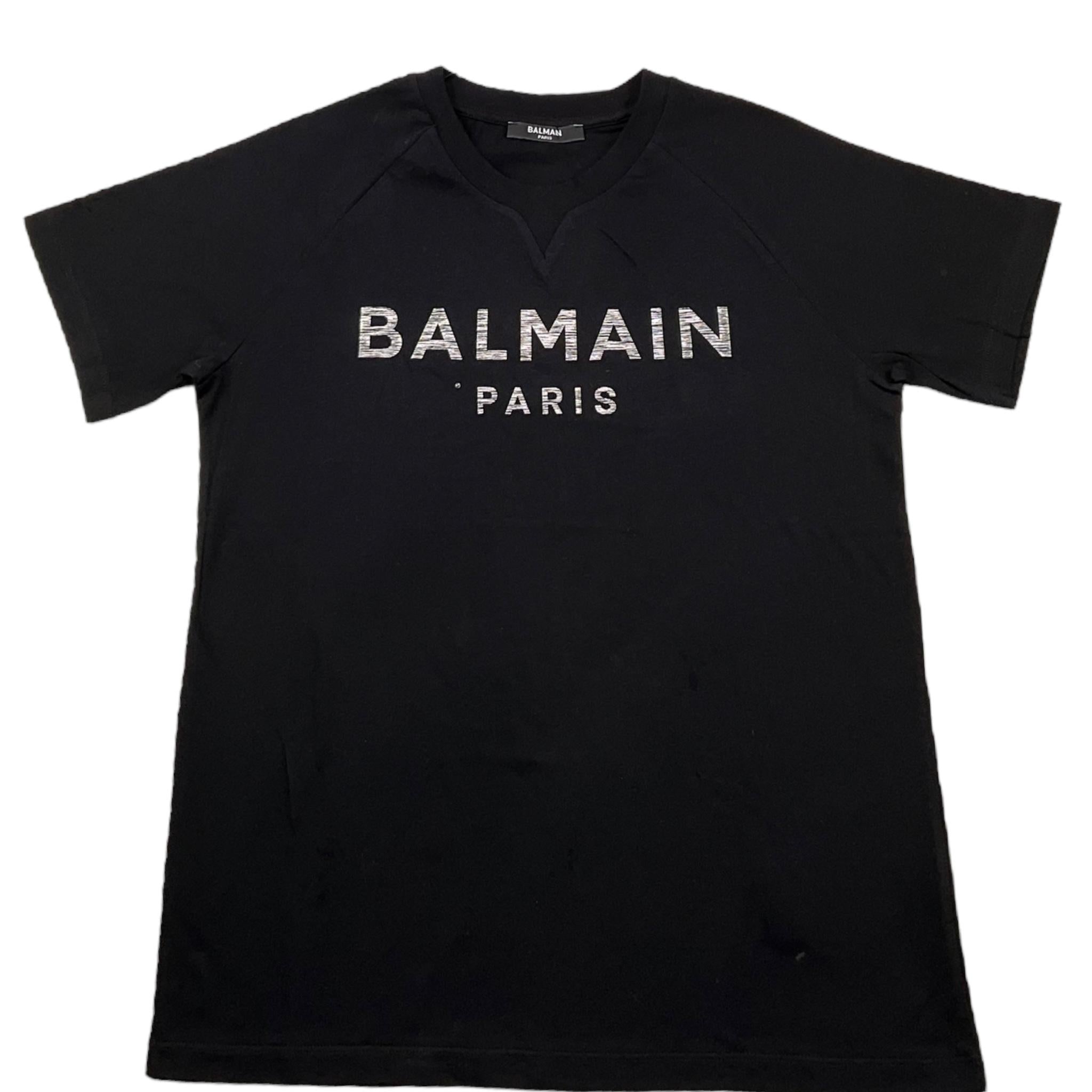 BALMAIN t-shirt girocollo tinta unita con logo Nero per Bambino BV8P11 NERO BALMAIN