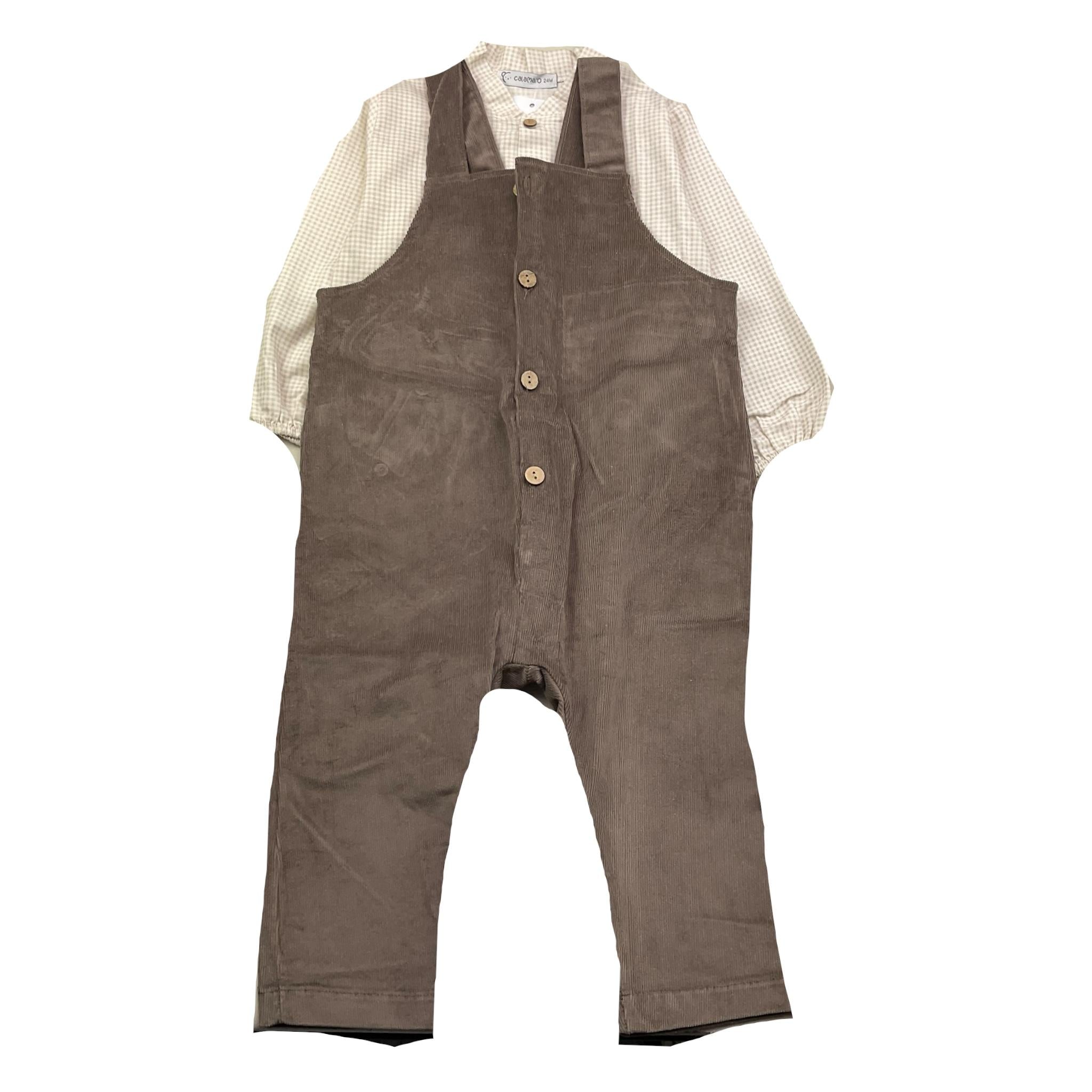CALAMARO completo 2pz camicia-salopette bicolore Panna/marrone per Bambino 11064 PANNA/MARRONE CALAMARO