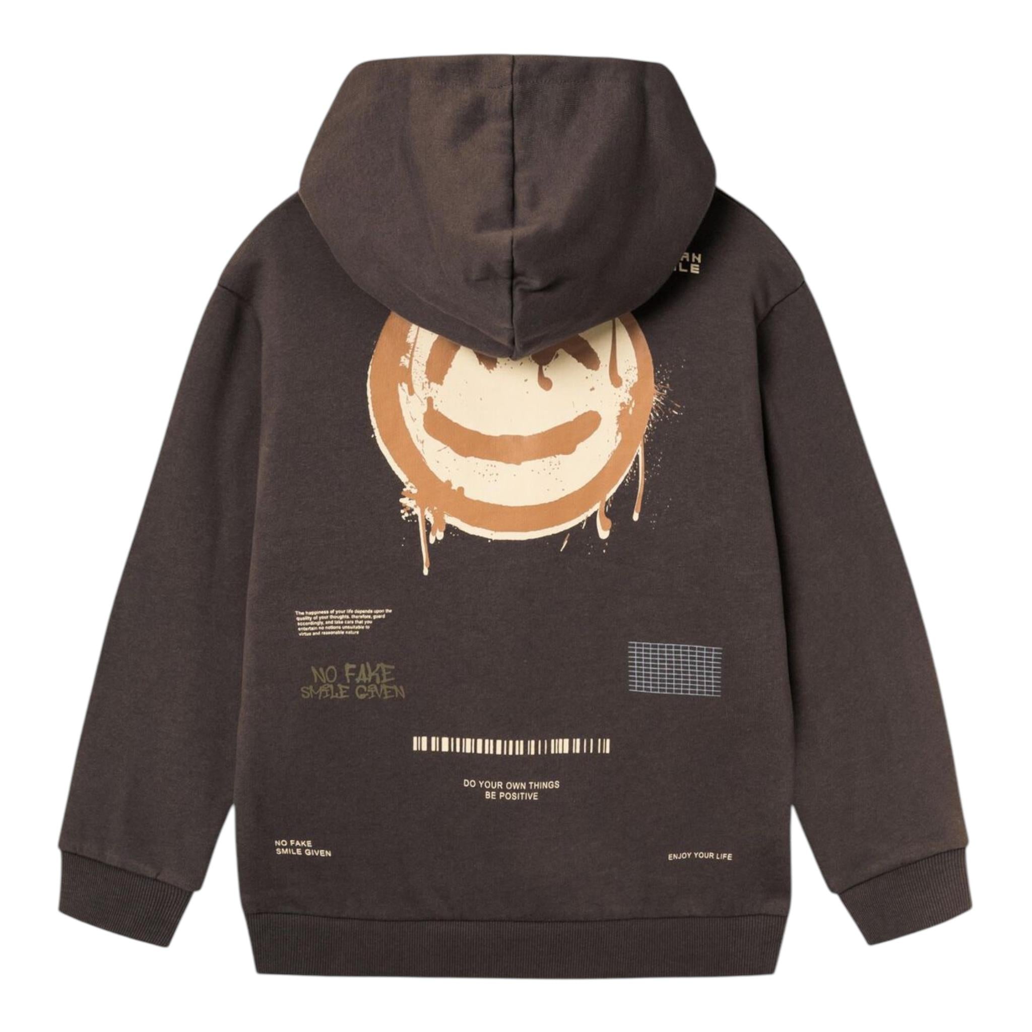 NAME.IT felpa chiusa con cappuccio tinta unita con stampe in contrasto Marrone per Bambino 13234171 MARRONE NAME.IT