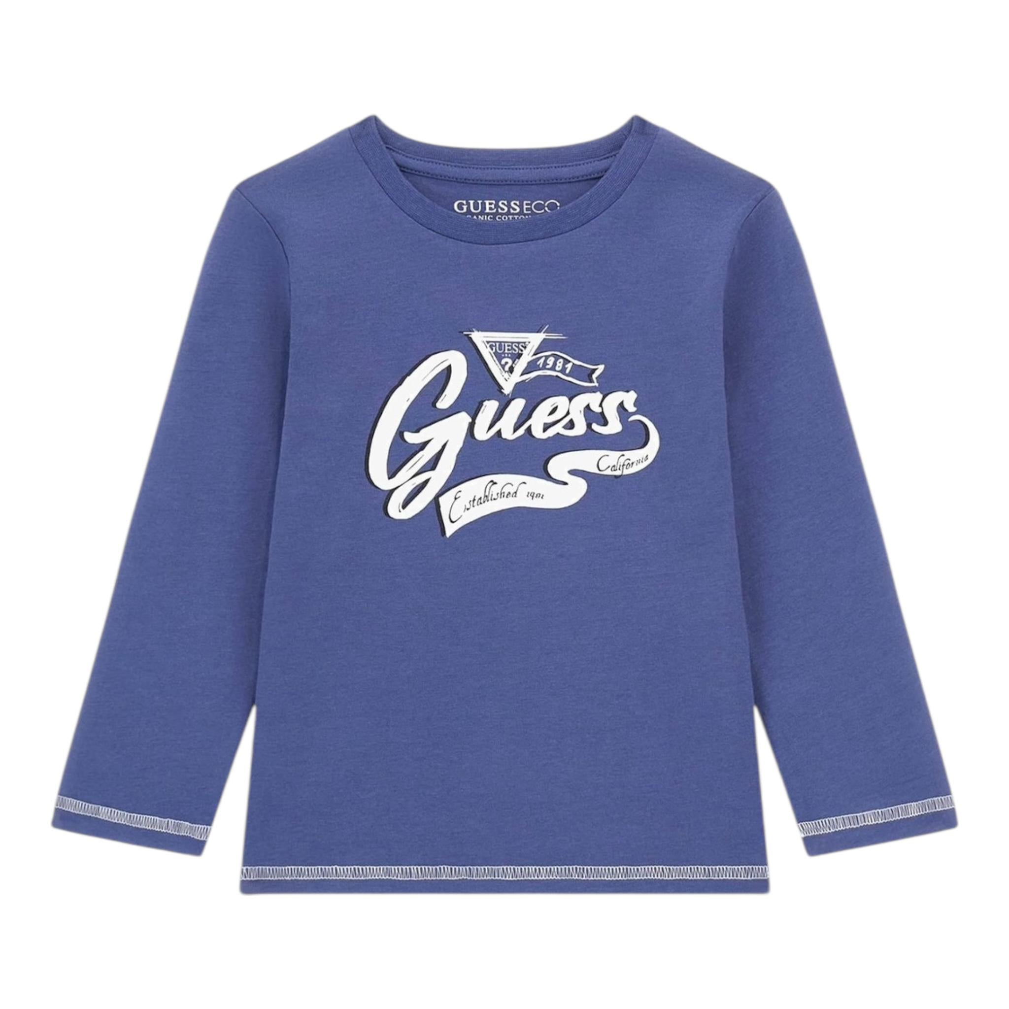 GUESS shirt girocollo tinta unita con logo Blu per Bambino N4YI28K8HM4J BLU GUESS