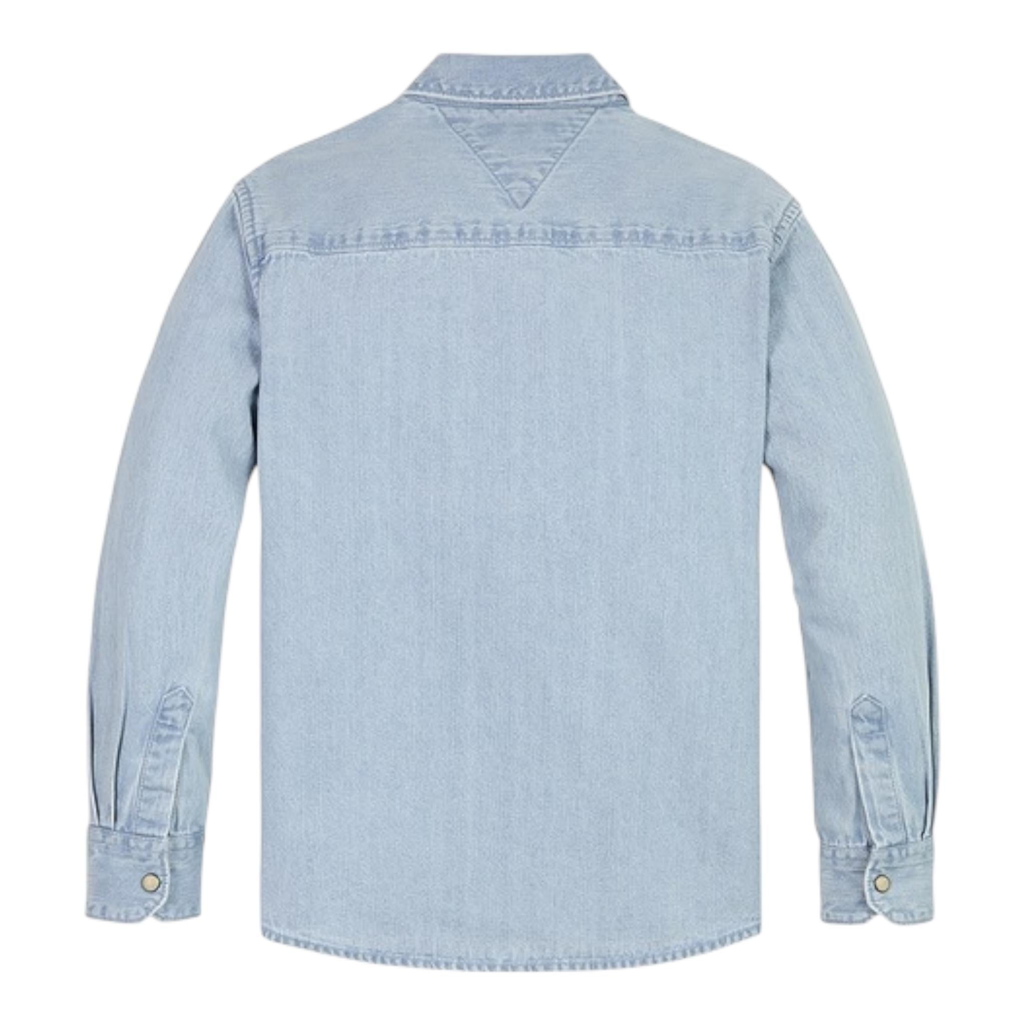 TOMMY HILFIGER camicia in denim tinta unita con tasconi Azzurro per Bambino KB0KB09080 AZZURRO TOMMY HILFIGER
