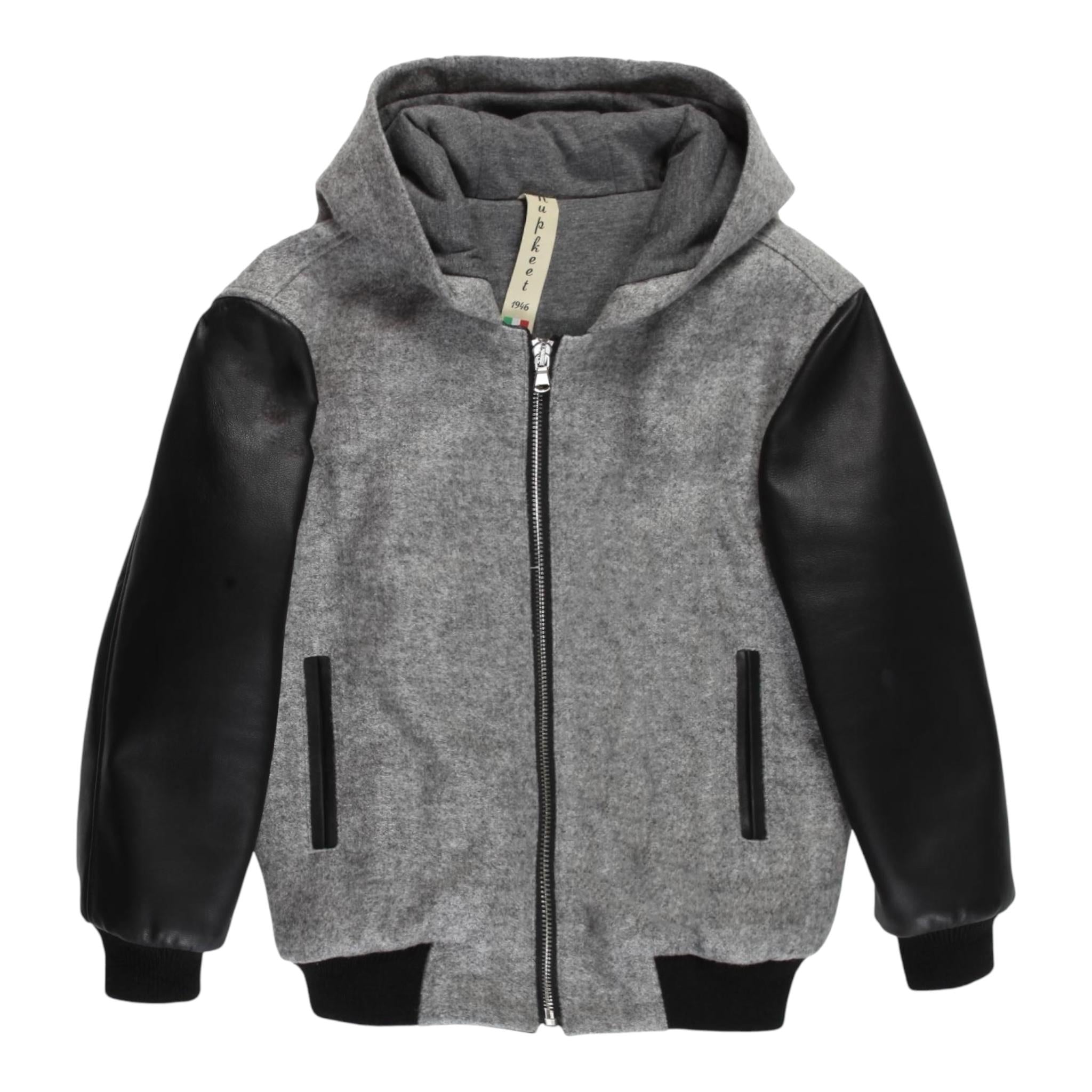 NUPKEET giubbino tinta unita con cappuccio e manica in ecopelle Grigio per Bambino 4DNK401 GRIGIO NUPKEET