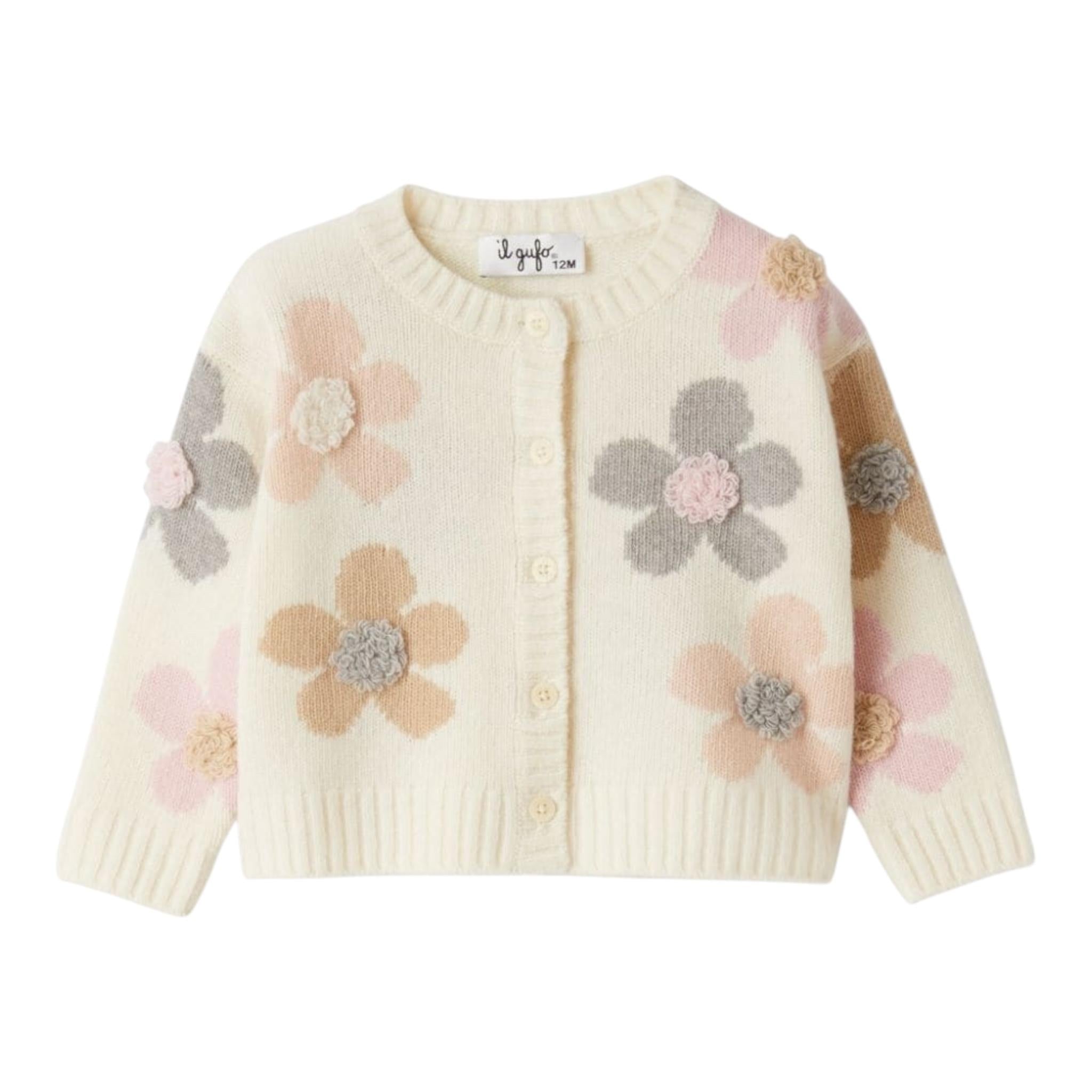 IL GUFO cardigan tinta unita con stampa fiori Panna per Neonata A24GF438EM220X PANNA IL GUFO