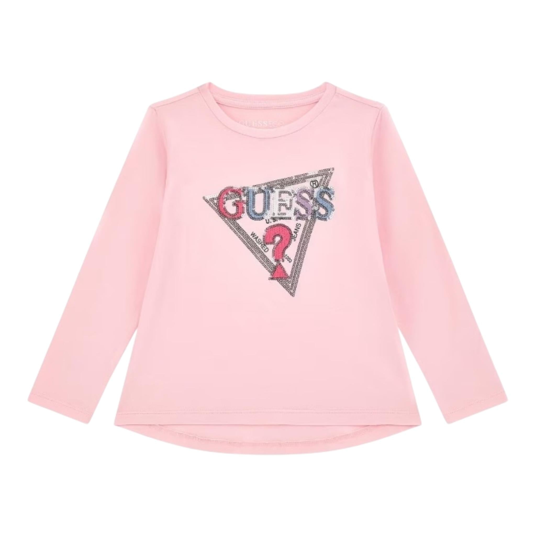 GUESS shirt girocollo tinta unita con stampa Rosa per Neonata K4YI11K6YW4X ROSA GUESS