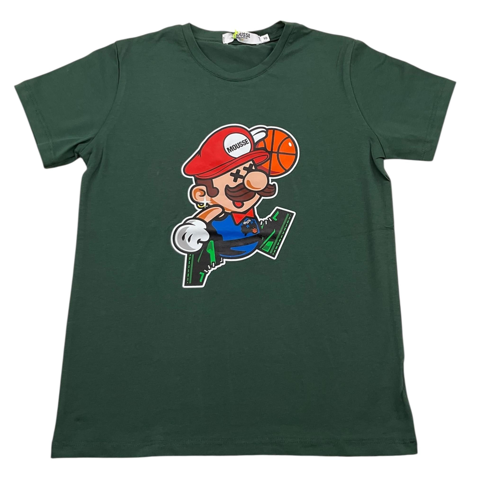 MOUSSE t-shirt girocollo tinta unita con stampa mario Verde per Bambino HKTS368GJ VERDE MOUSSE