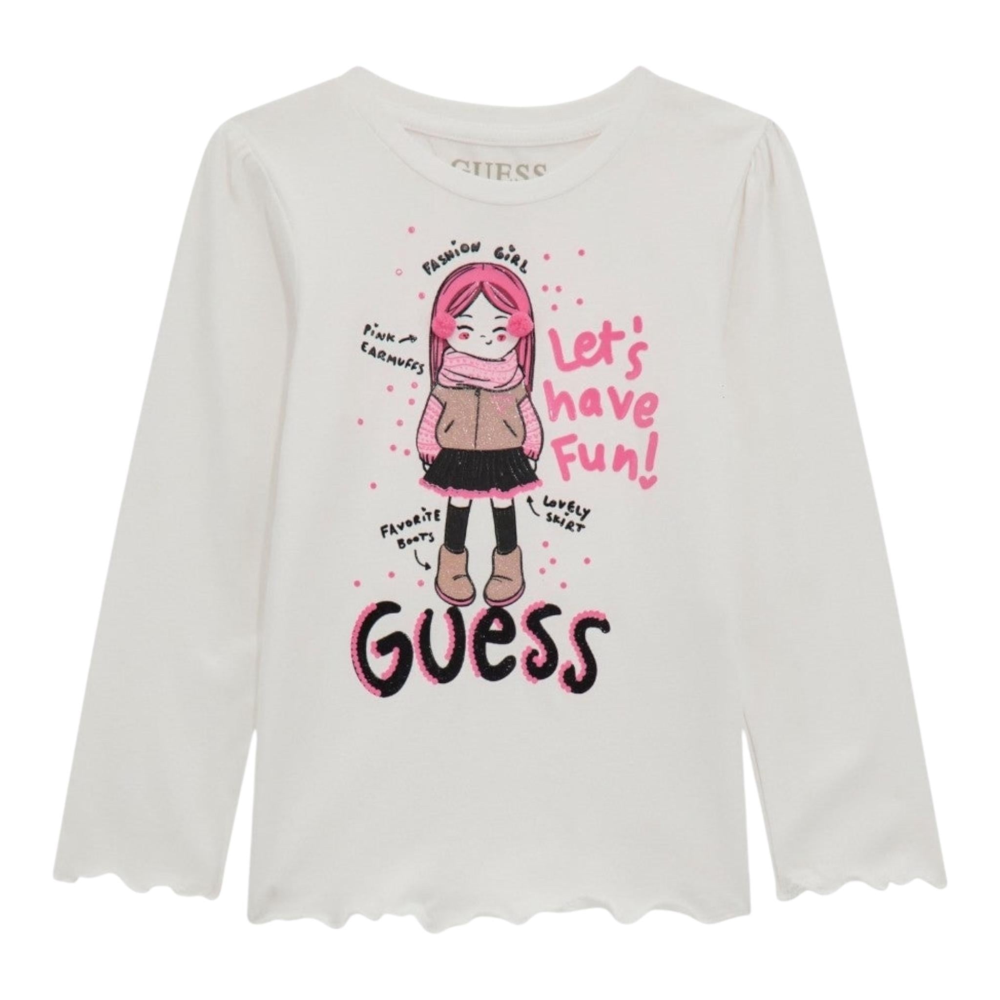 GUESS shirt girocollo tinta unita con stampa in contrasto Bianco per Neonata K4BI15J1313 BIANCO GUESS