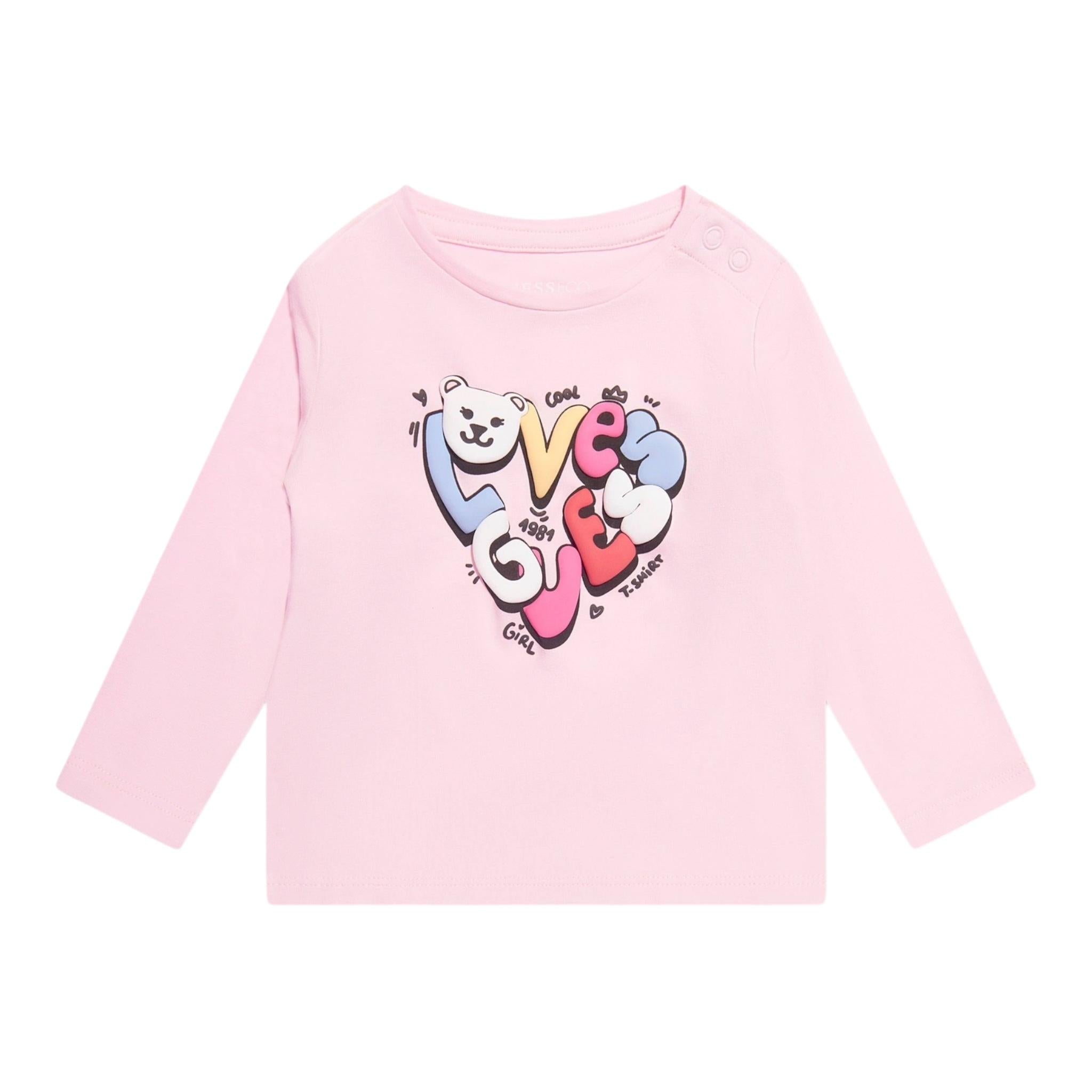 GUESS shirt girocollo tinta unita con stampa in contrasto Rosa per Neonata A4YI01K6YWA ROSA GUESS