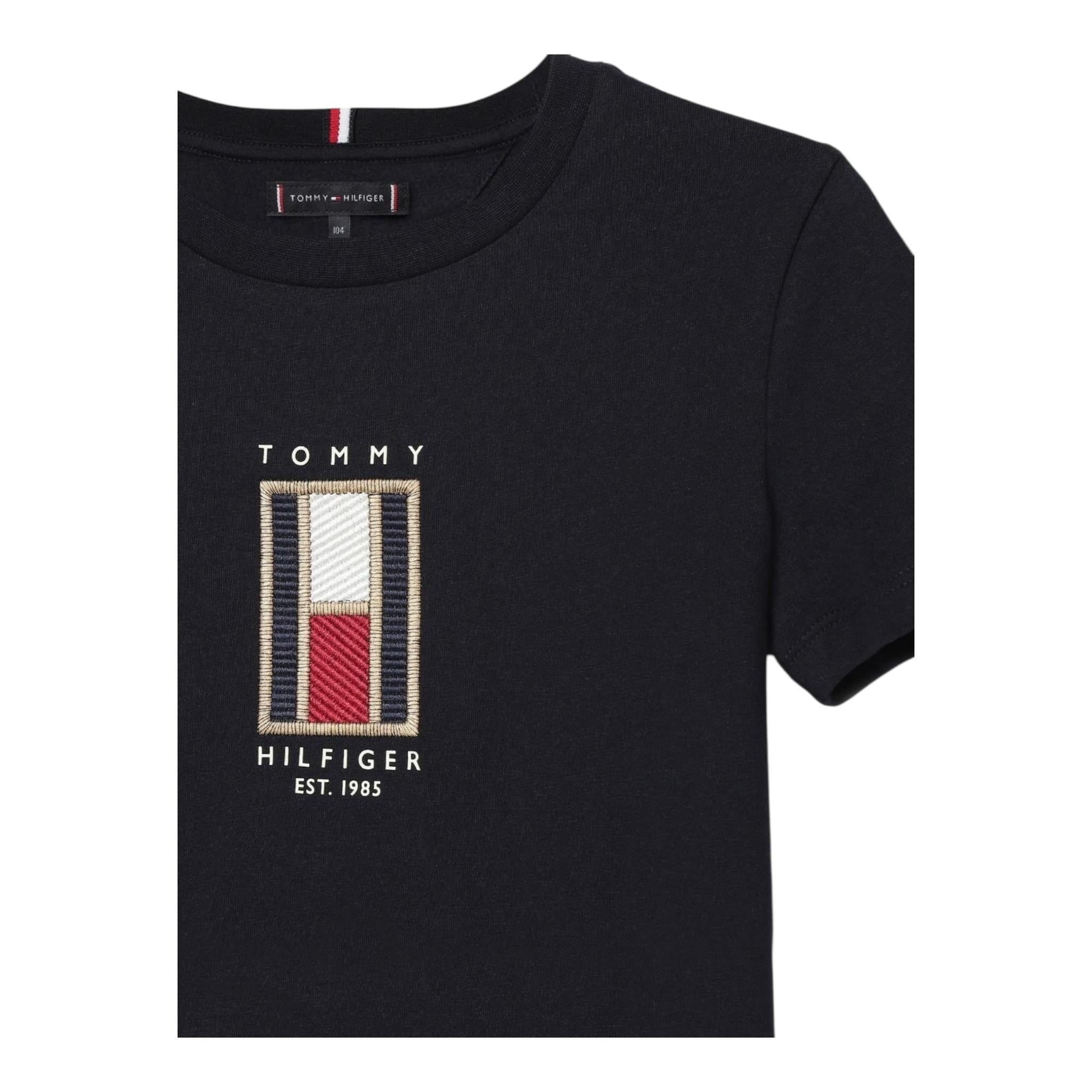 TOMMY HILFIGER t-shirt girocollo tinta unita con stampa in contrasto Blu per Bambino KB0KB09285 BLU TOMMY HILFIGER