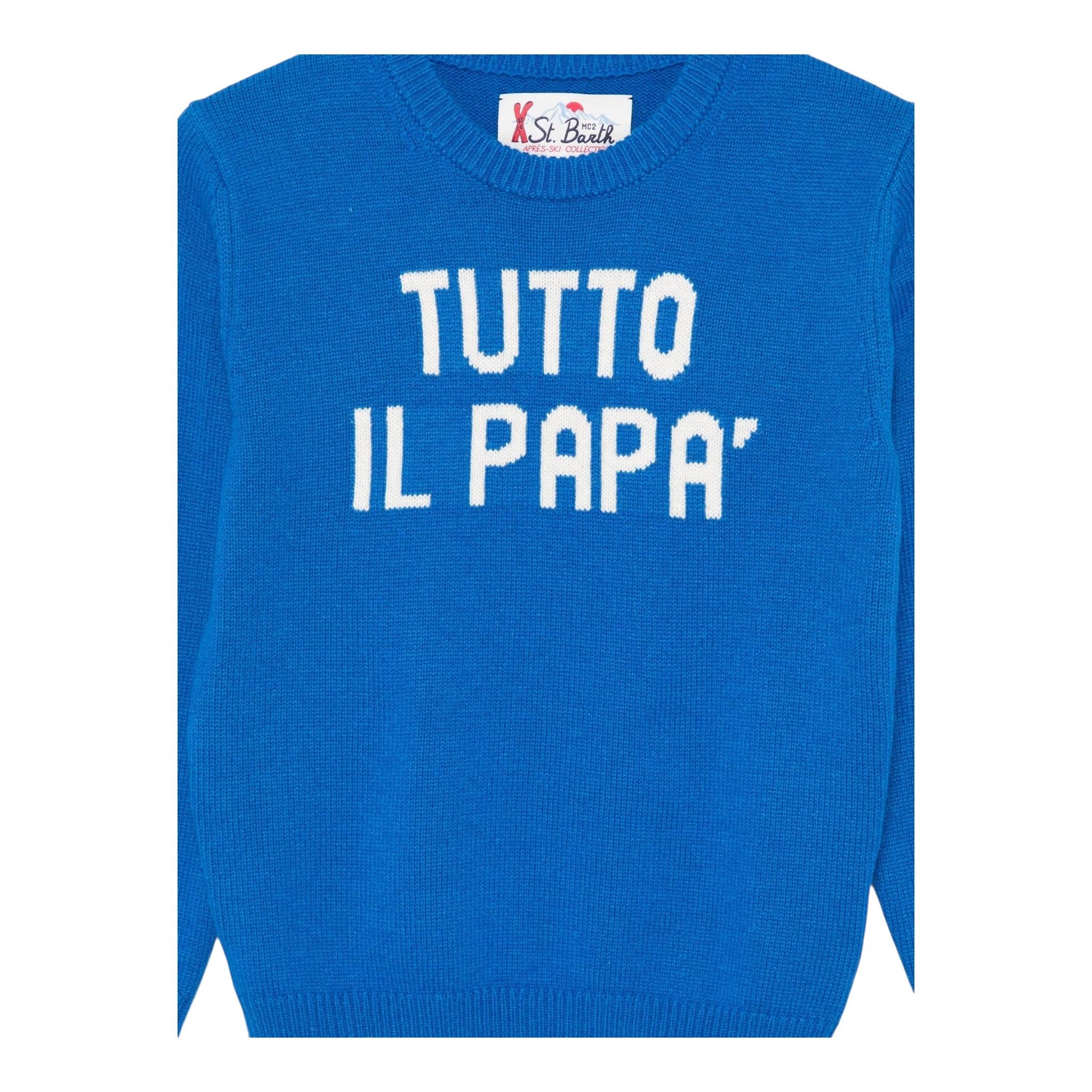 SAINT BARTH maglia girocollo tinta unita con stampa ''tutto il papà'' Cobalto per Neonato TUTTOPAP COBALTO SAINT BARTH