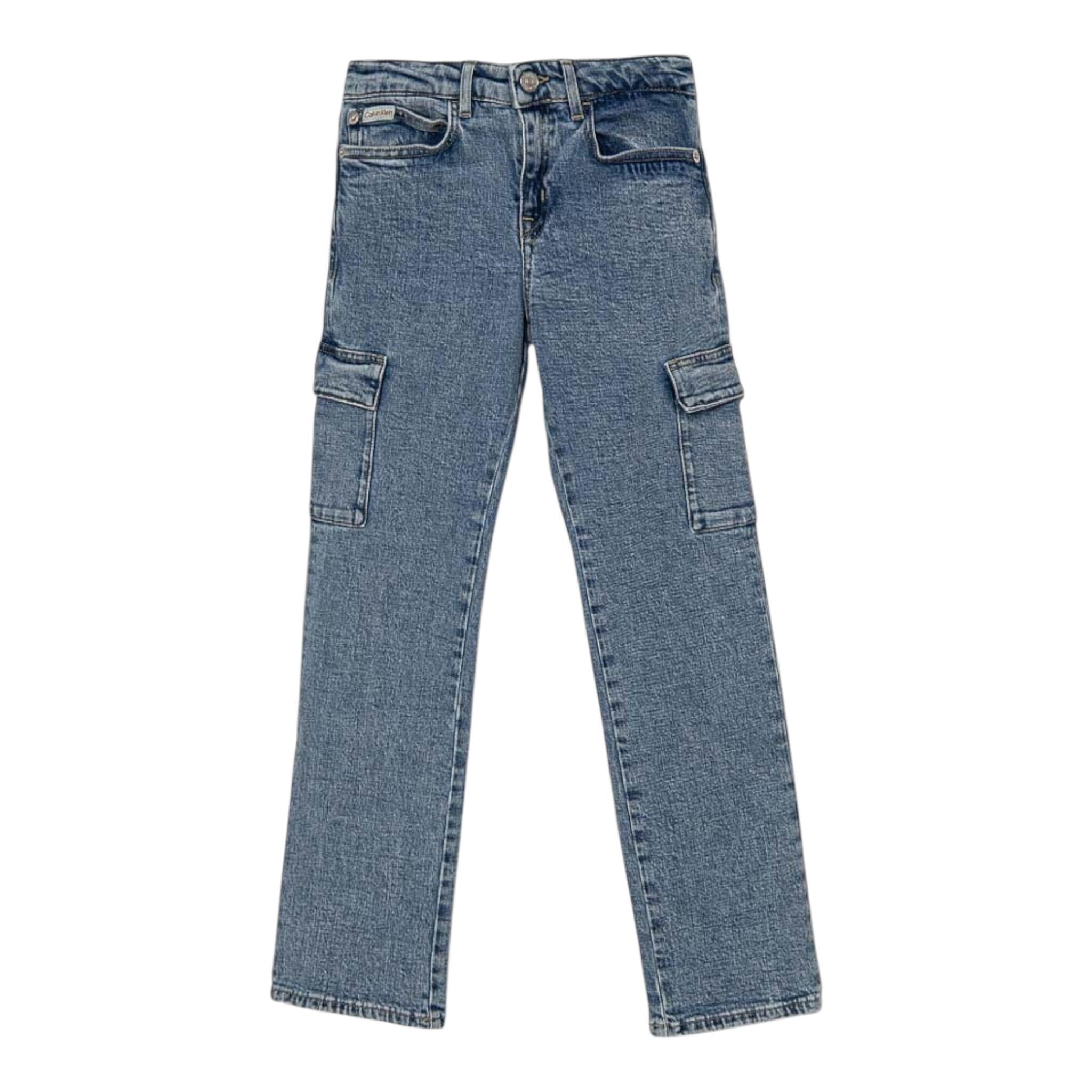 CALVIN KLEIN jeans tinta unita con tasconi Azzurro per Bambino IG0IG02698 AZZURRO CALVIN KLEIN