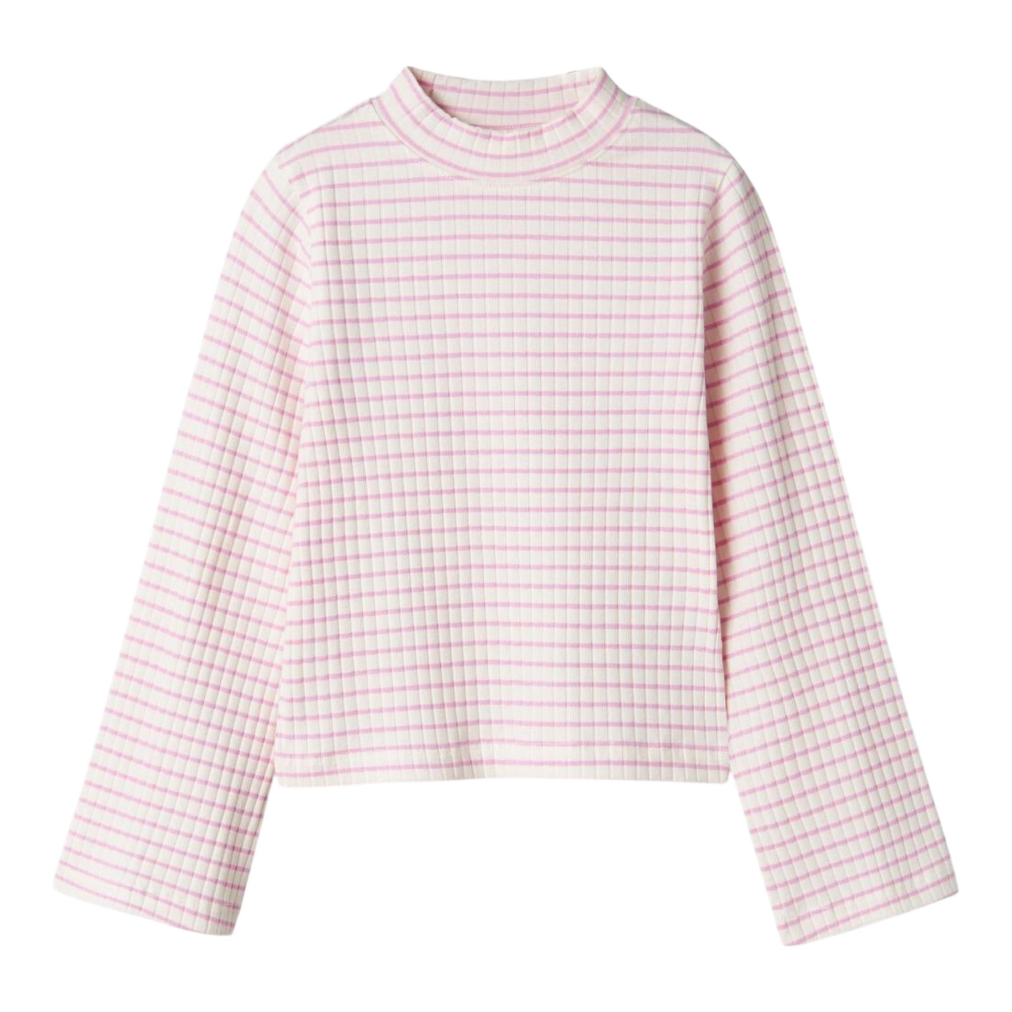 NAME IT maglia tinta unita mezzo collo con fantasia a righe Bianco/rosa per Bambina 13231786 BIANCO/ROSA NAME IT