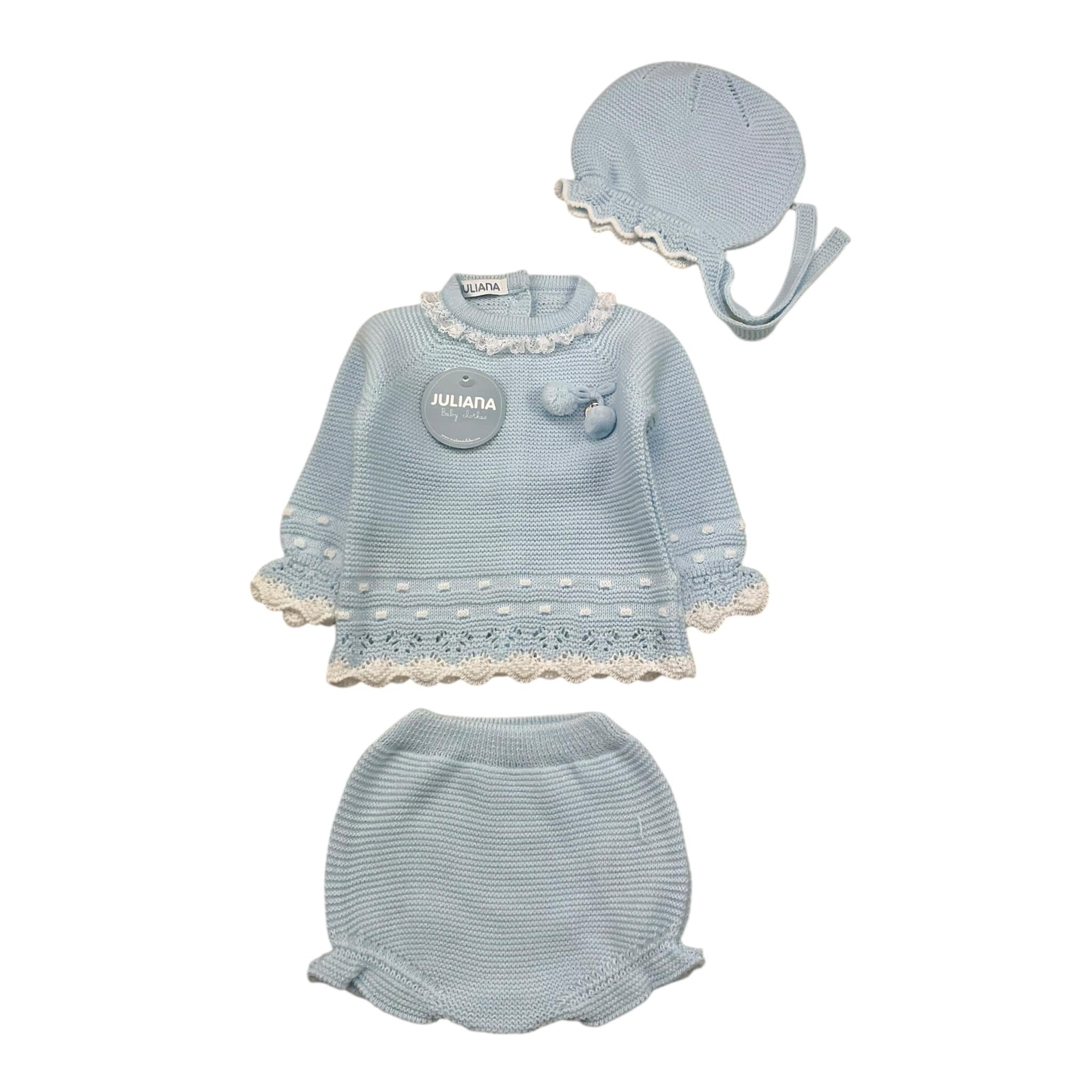 JULIANA completo 3pz maglia-cappello-coulotte Azzurro per Neonata 24574 AZZURRO JULIANA