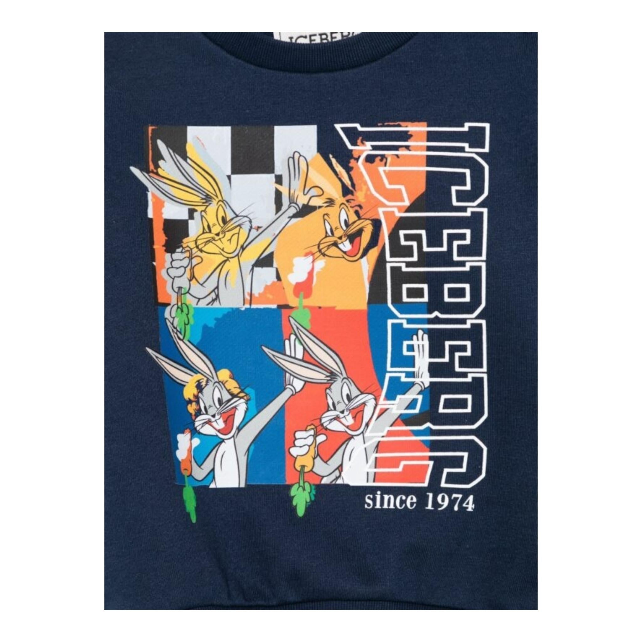 ICEBERG felpa girocollo tinta unita con stampa Blu per Neonato MFICE5327B BLU ICEBERG