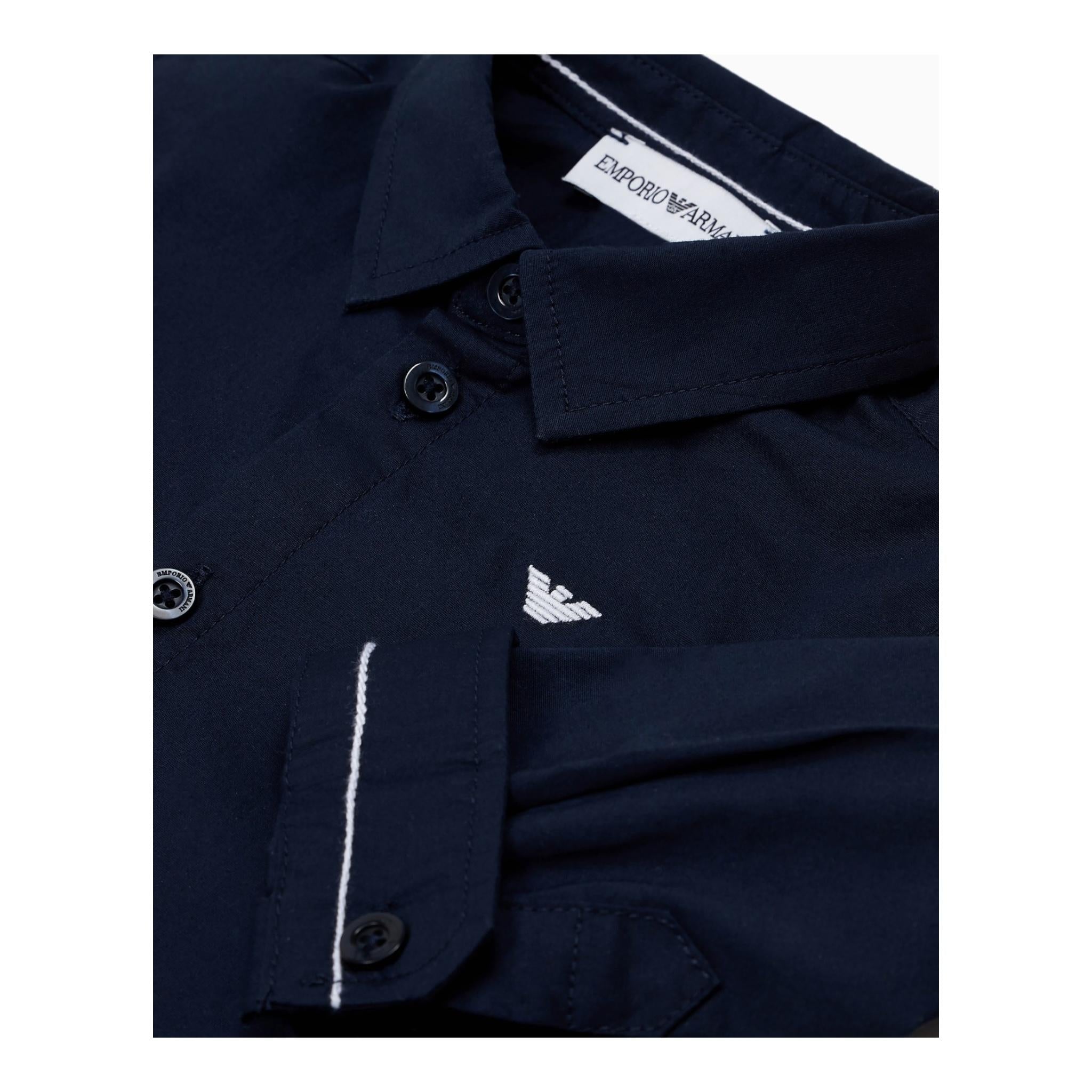 EMPORIO ARMANI camicia tinta unita con logo Blu per Bambino 8NHC01 BLU EMPORIO ARMANI