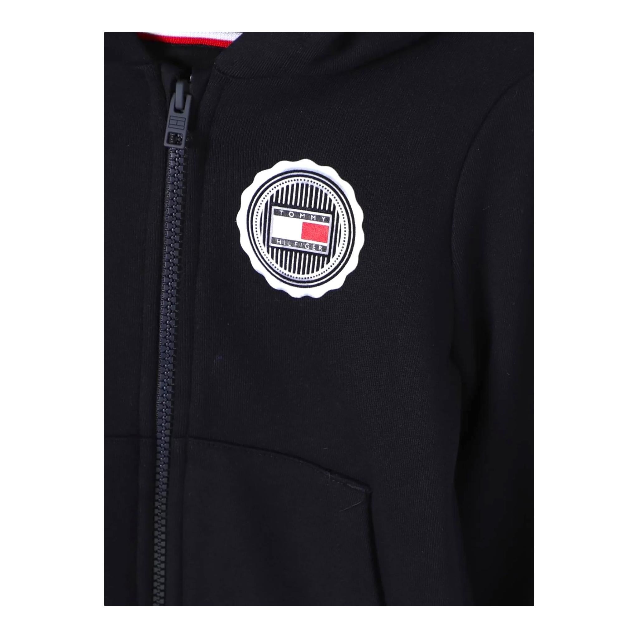 TOMMY HILFIGER felpa con zip e cappuccio tinta unita con logo Blu per Bambino KB0KB09057 BLU TOMMY HILFIGER