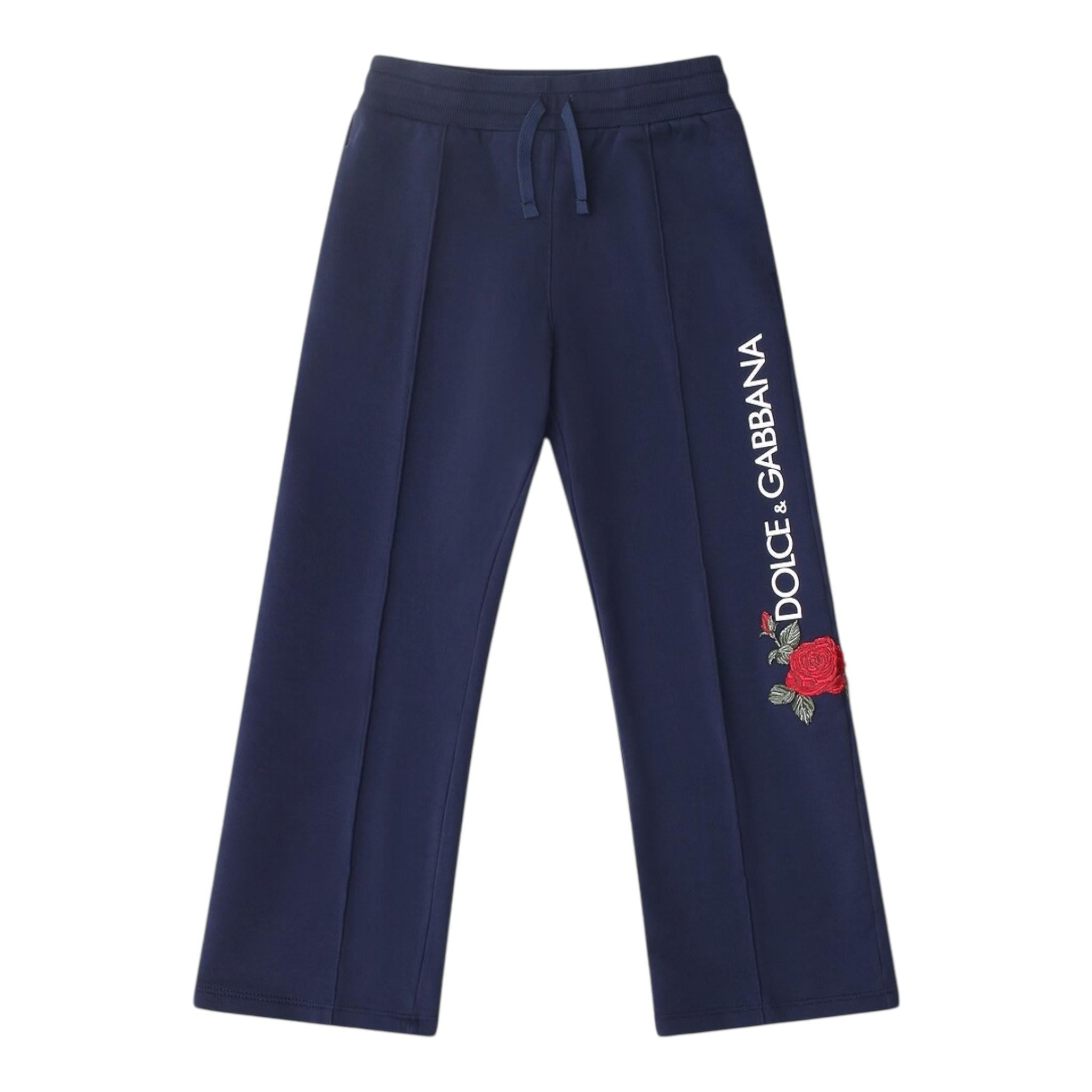 DOLCE & GABBANA pantalone modello tuta tinta unita con ricami Blu per Bambina L5JPB2 BLU DOLCE & GABBANA