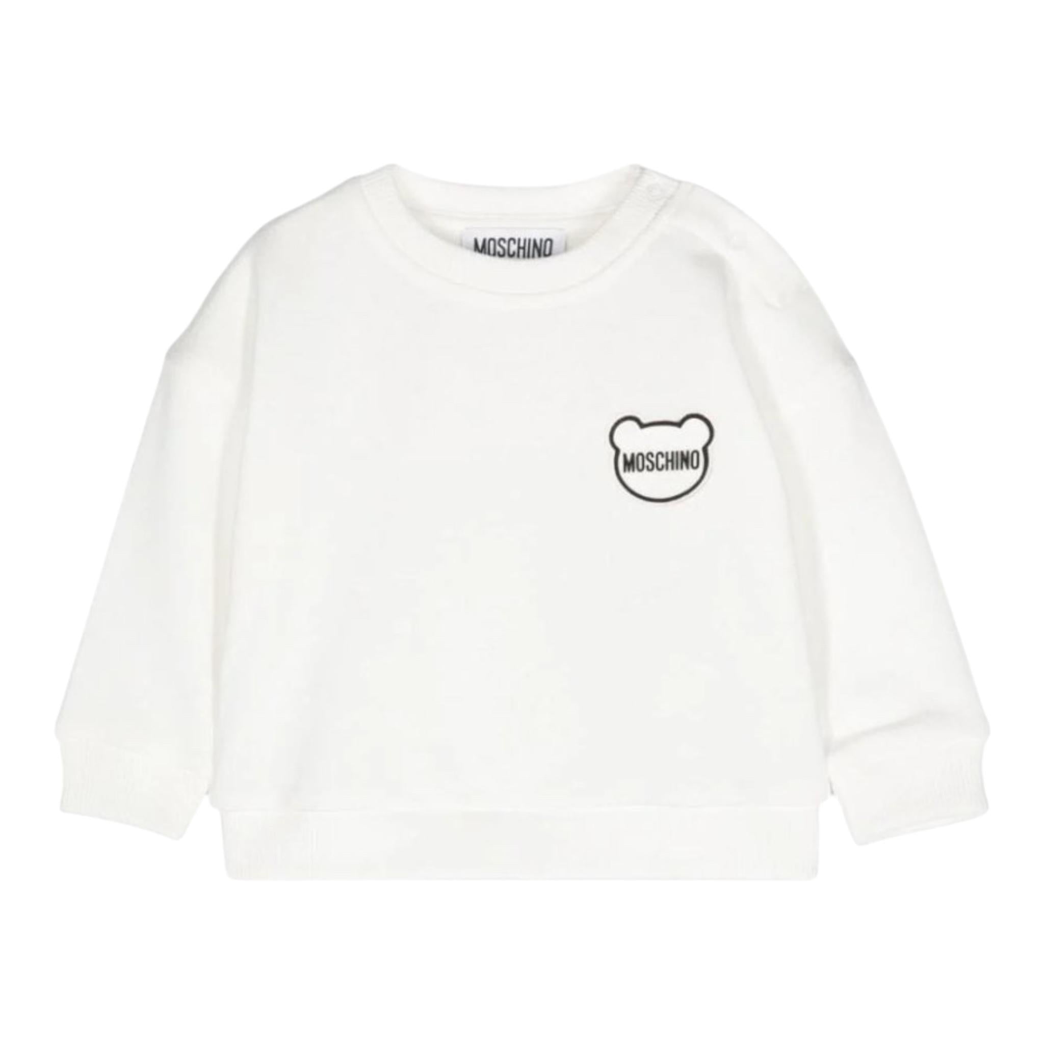 MOSCHINO felpa chiusa girocollo tinta unita con stampa in contrasto Panna per Neonato MXF03Q PANNA MOSCHINO