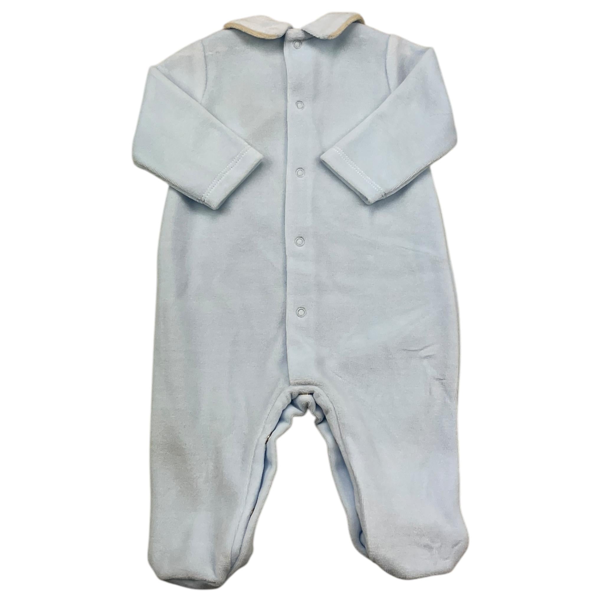 LE BEBE' tutina manica lunga tinta unita in ciniglia Azzurro per Neonato LBB5064 AZZURRO LE BEBE'